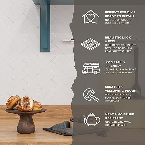 Miniatura 3 de Avant Decor  8 azulejos  Azulejos de espiga pequeños compuestos de piedra  Azulejos para salpicaduras de Kitcyhen para despegar y pegar  Azulejos de