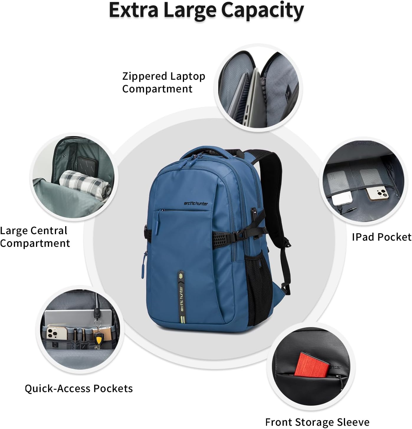 ARCTIC HUNTER AH Blue Business Laptop Backpack for Men Women, 30L Anti-Theft Carry on Travel Backpack Flight Approved for Airplane, Adults Back pack Bag for Work, Commuting, Weekend Casual Daypack - Image 4