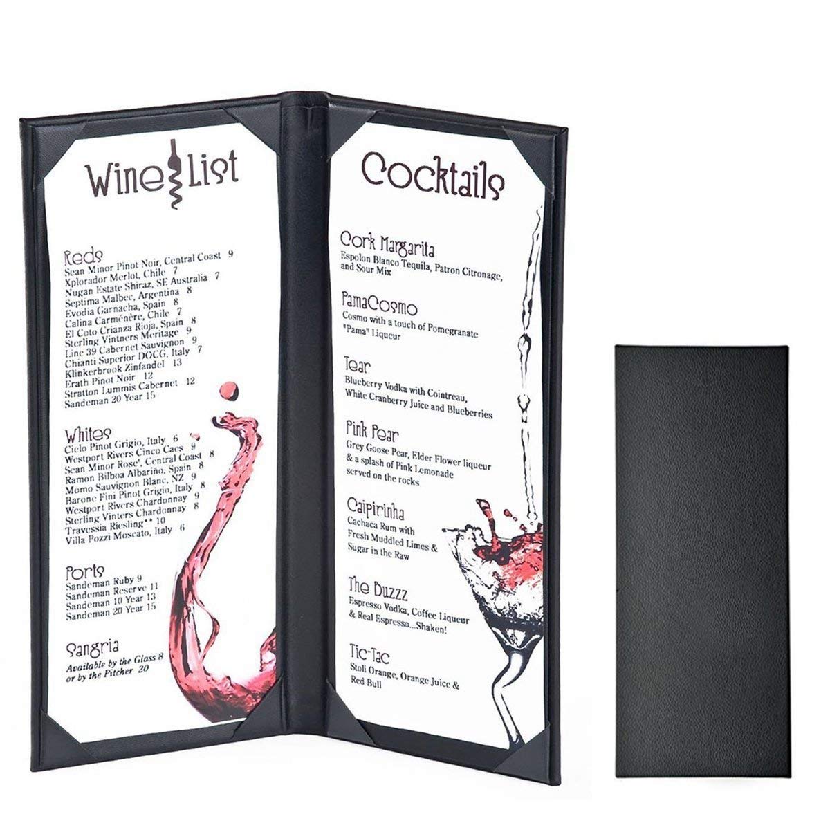 NJ Leather Book Style Double Fold Panel Menu Cover Folder, Menu Holder Black, Restaurant Menu Covers, Cocktail Menu folder, Juice and Beverage Folder Black : 01 Pc.