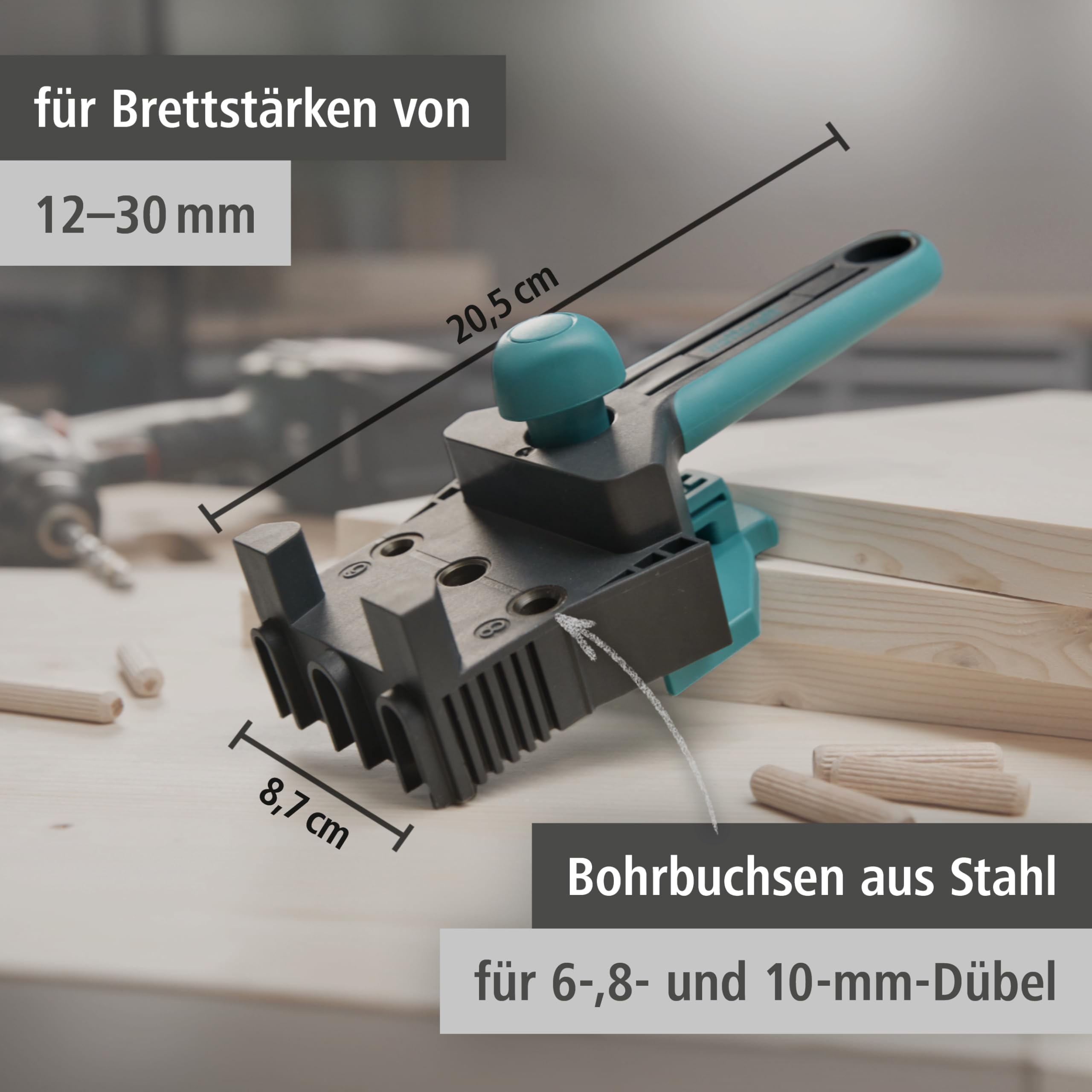 wolfcraft Projekt-Set Dübelverbindungen - Meisterdübler & Holzspiralbohrer