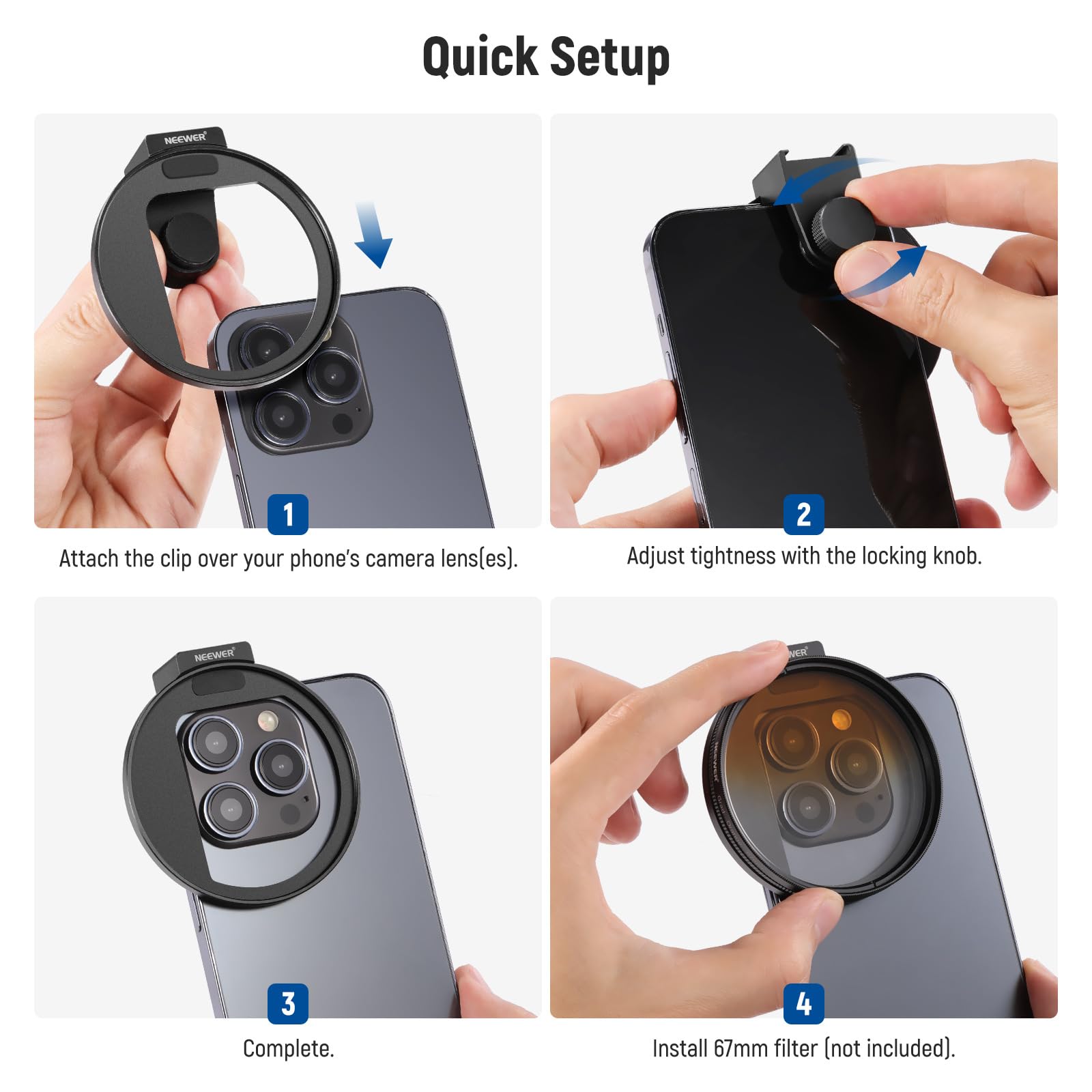 Support de filtre pour téléphone portable de 67 mm, adaptateur de filtre universel, extension de sabot de flash en métal, compatible avec les filtres filetés de 67 mm, pour la photographie de