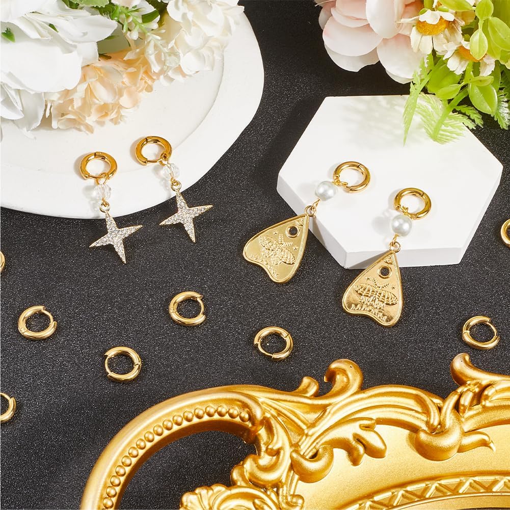 SUNNYCLUE 1 Box 24Pcs Real 18K Gold Plated Stainless Steel Huggie Hoop Earring Findings Golden Earring Hoops Bulk Round Ring Hoop with Latch Back Closure for Jewelry Making DIY Crafts Women Supplies - Image 4