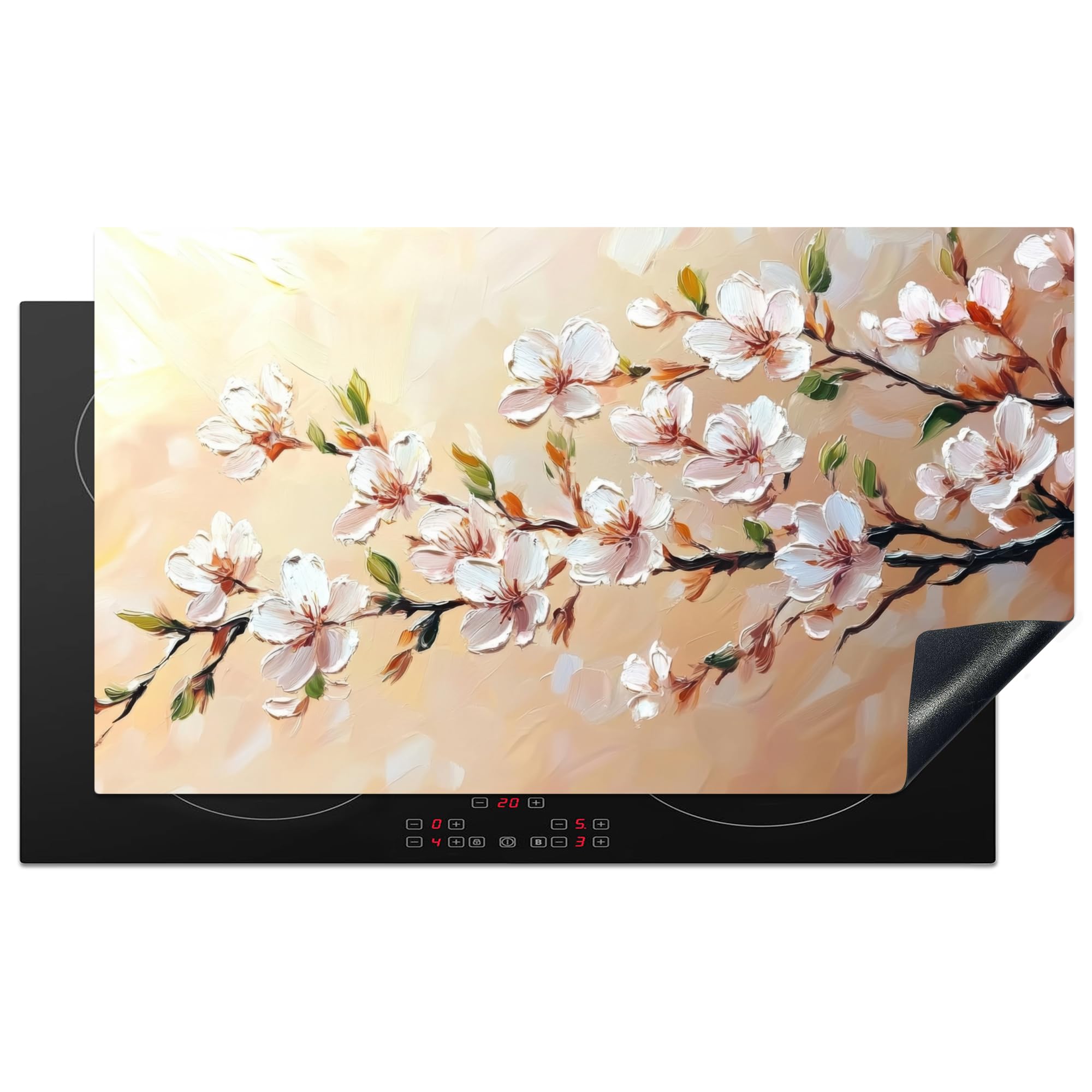 KitchenYeah© Induction Hob Protector Mat 20.8"x36" / 91.6x52.7 cm Cooker Top Protectors Cover Ceramic Covers Electric Hobs Vinyl Blossom Branches - Picturesque - Pink