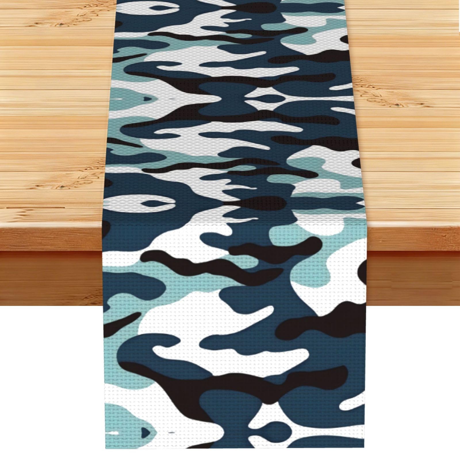 Marine camouflage Linen Look Table Runner 13x72-Wrinkle Resistant Farmhouse Style for Dining Table Decor