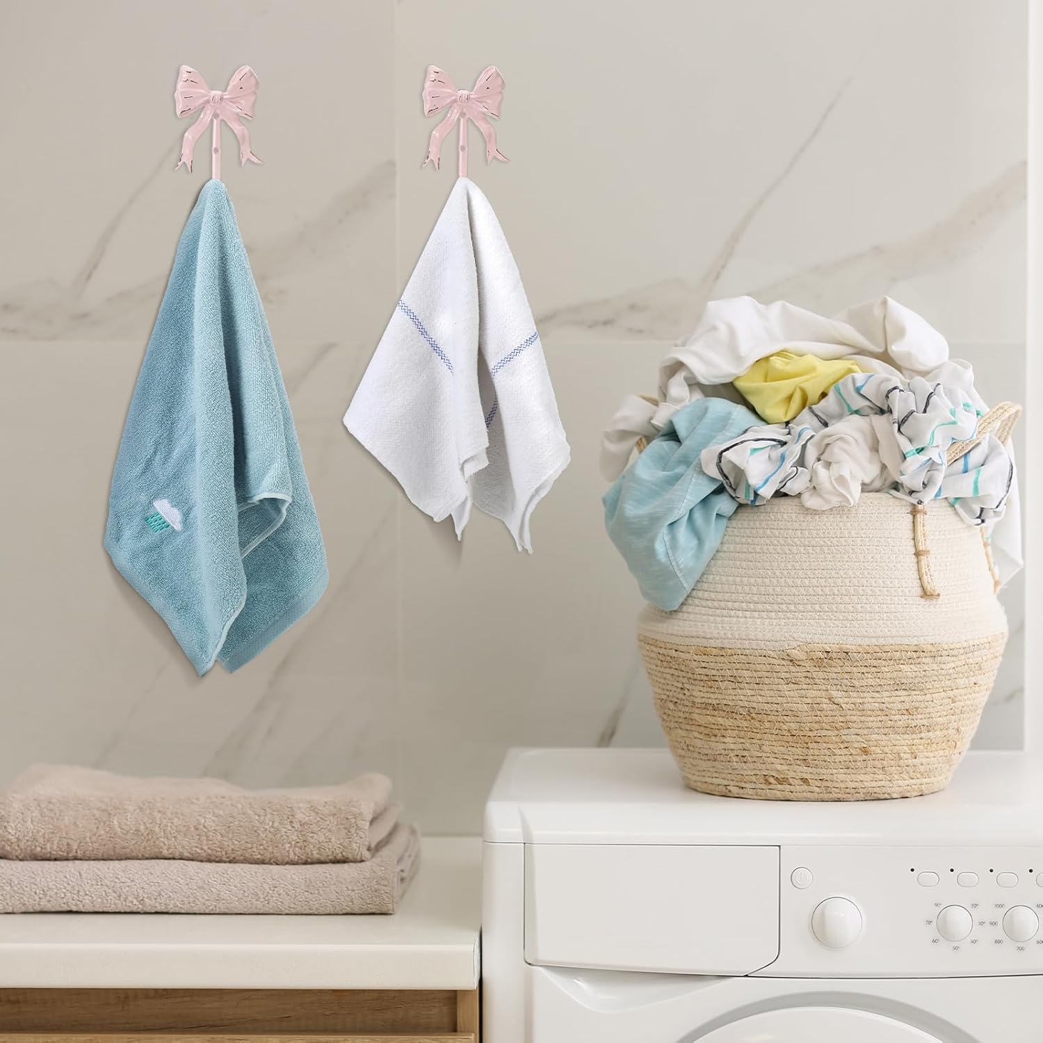 CroBlissful 2 Pcs Coquette Iron Pink Bow Hook Home Decorative Multi-Purpose Knot Wall Hook for Door Hanger Coat Hat Towel for Bathroom Kitchen Living Room Home Decor, 5.31 x 3.74 inch
