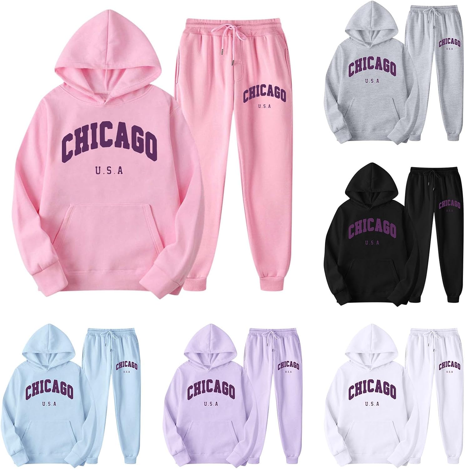 Women 2 Piece Tracksuits New York Letter Graphic Sweatsuits Fall Winter Hoodies Jogger Pants Matching Lounge Sets with Pocket