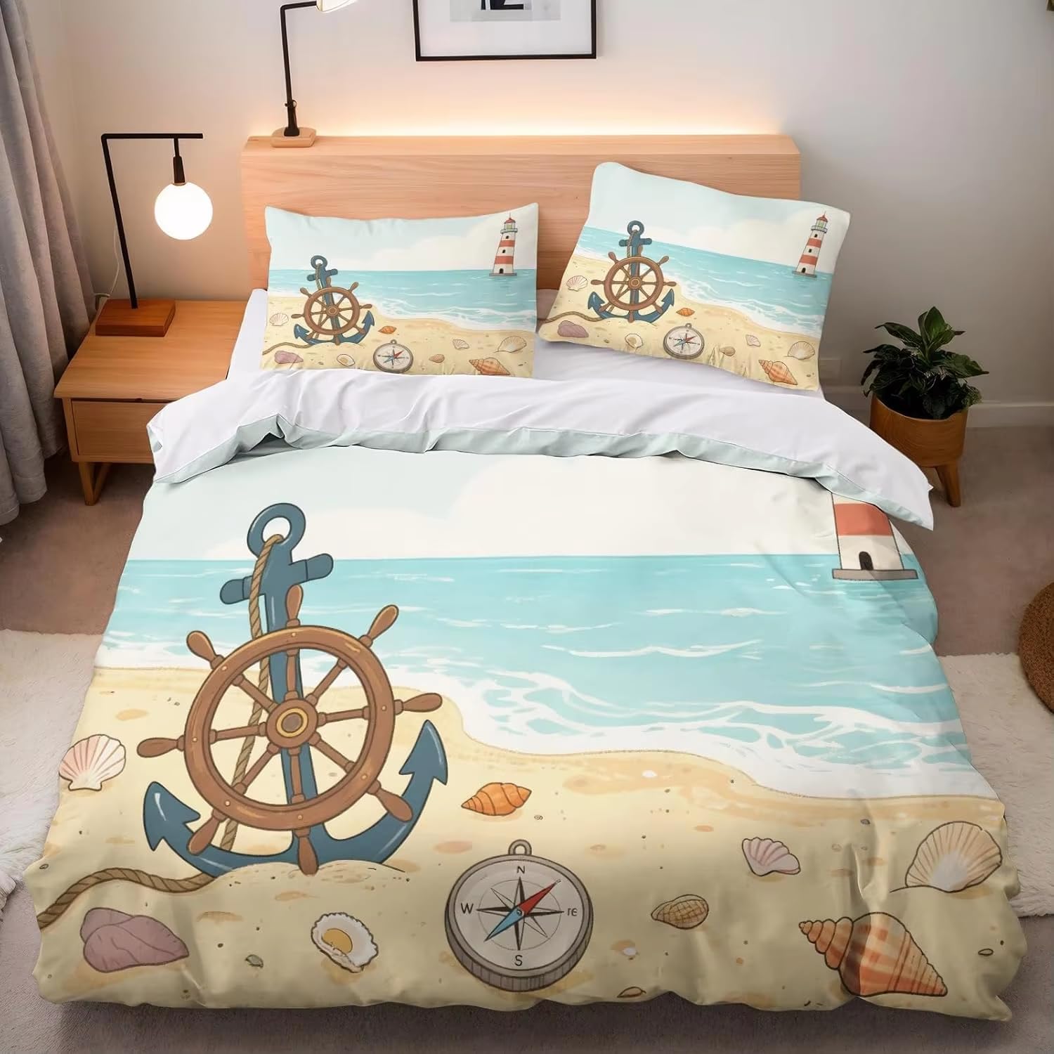 NDXRWDZR Double Duvet Cover Set Anchor Duvet Cover with Zipper Closure Bedding for Aldults Kids Soft Hypoallergenic Microfiber Quilt Cover 200x200 cm + 2 Pillowcases 50x75 cm