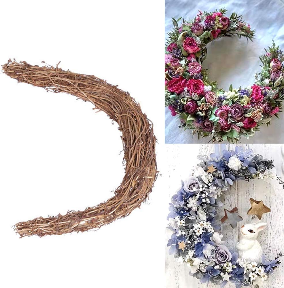 dxS8hhuo Handmade Crescent Moon Shape Rattan Wreath Base Ornament DIY Craft Easter Home Party Decor - Brown