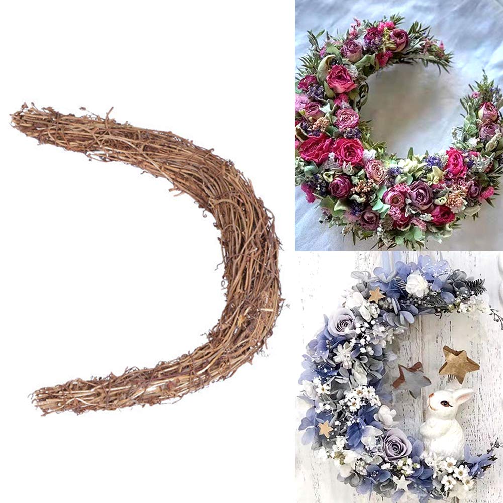 dxS8hhuo Handmade Crescent Moon Shape Rattan Wreath Base Ornament DIY Craft Easter Home Party Decor - Brown