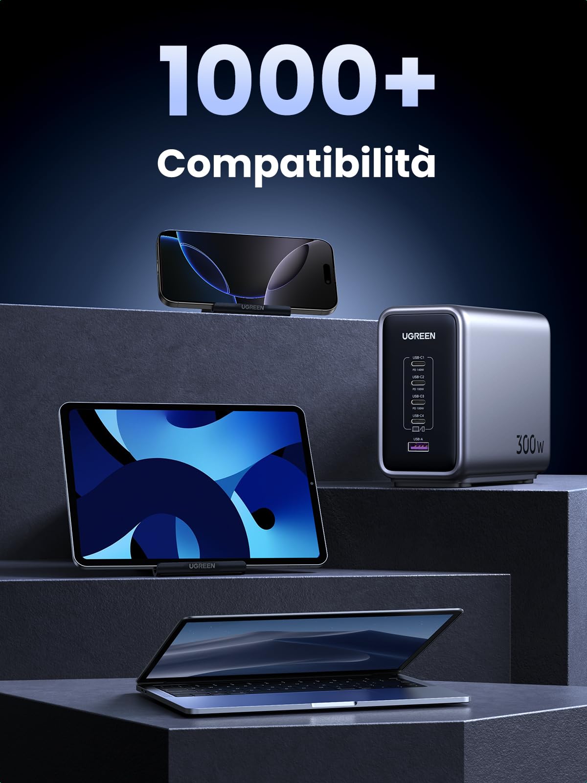 UGREEN Nexode 300W Caricatore USB C PD 3.1 con 240W Cavo 1.5M | Allimentatore a Porta Singola da 140W Compatibile MacBook iPhone 17 Pro Max Air iPad PPS 45W Galaxy S26 Pixel Steam Deck