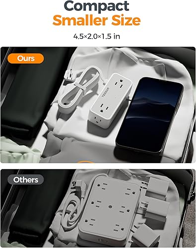 Miniatura 7 de TESSAN - Cable de extensión ultrafino de enchufe plano de 15 pies, regleta de alimentación con 4 salidas de CA, 3 puertos USB, protección de 900