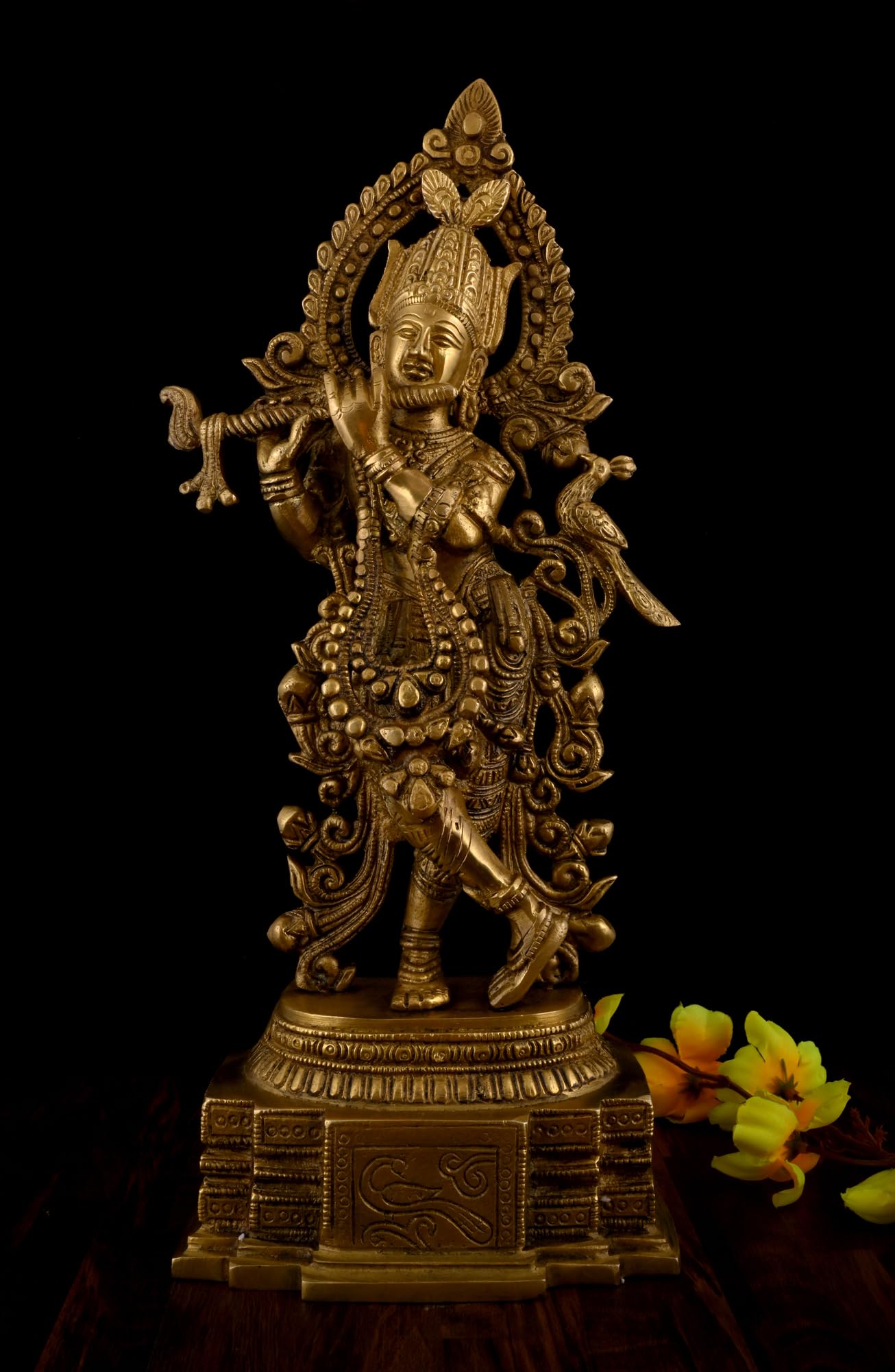 Vintage Lord Krishna Flute Idol - Brass Statue -2