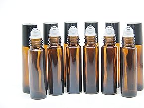 YIZHAO Roll On Empty Essential Oil Perfume 10ml Brown Empty Glass Bottles with Stainless Steel Ball - 24 Pcs