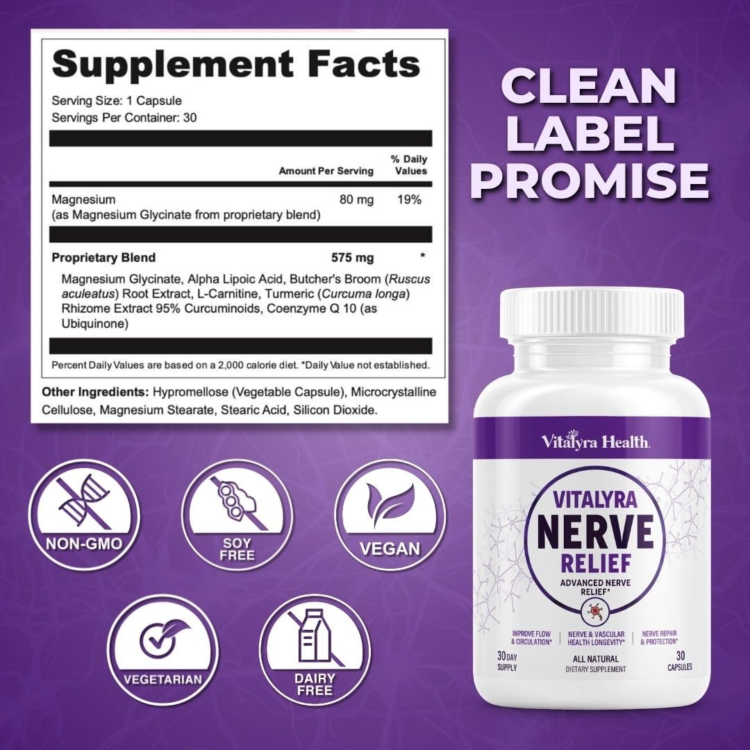 Vitalyra Nerve Support Supplement with Alpha Lipoic Acid and CoQ10, Vegan — Amazon image 8
