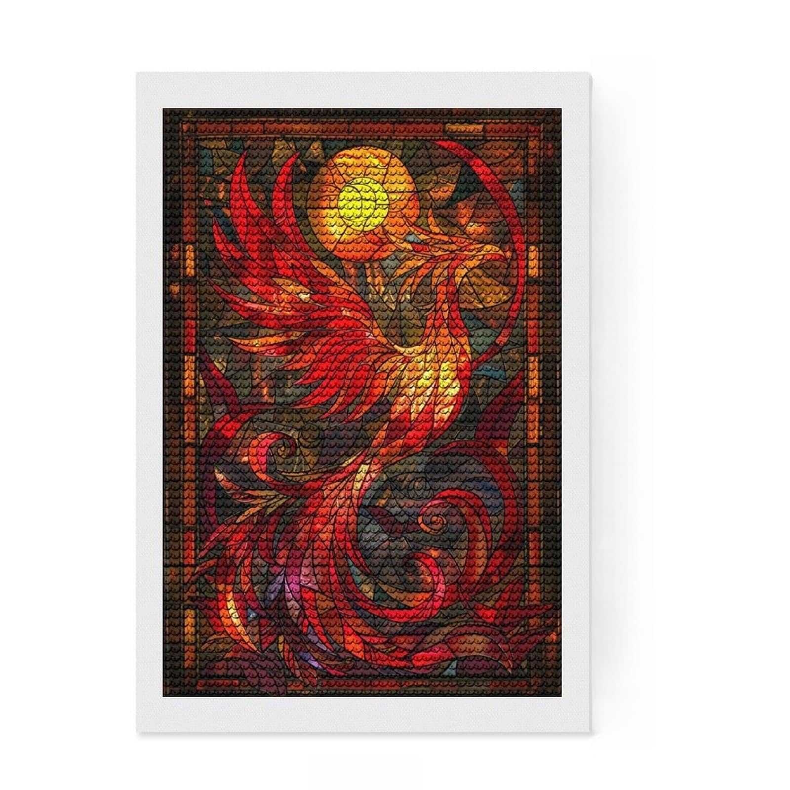 Junmoney Bird Phoenix Stain Glass Full Drill Diamond Painting Kit 8"x12", Good for Quiet Evenings, Fun Craft Experience, Living Room Decor, Gift Idea