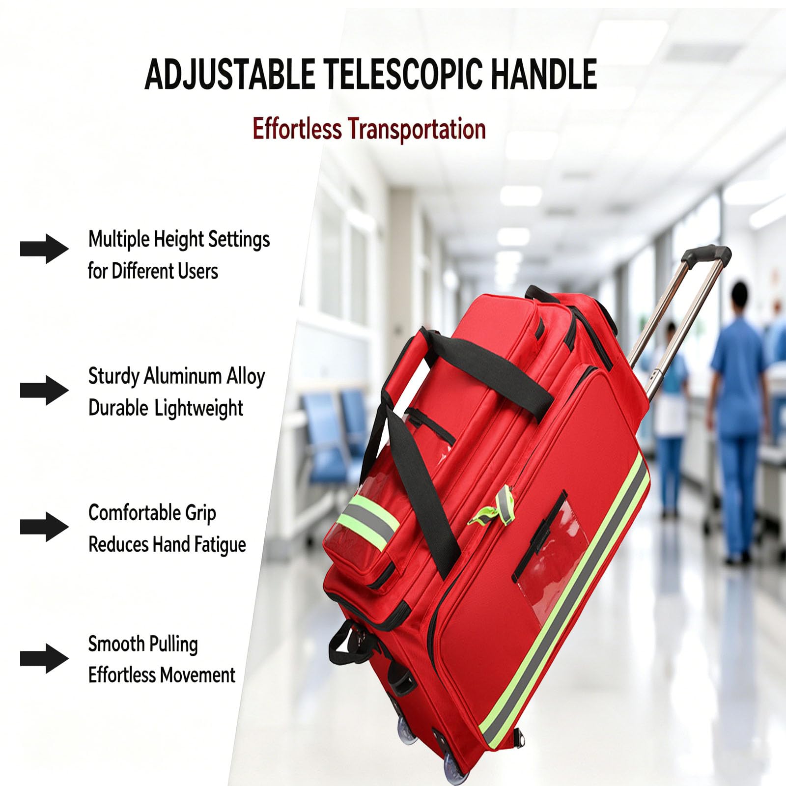 JOSBY Bolsa Médica De Gran Capacidad, Botiquín De Primeros Auxilios con Ruedas, Bolsa De Viaje Portátil para Emergencias Al Aire Libre, Bolsa De Emergencia Reflectante con Navy Blue 66cm