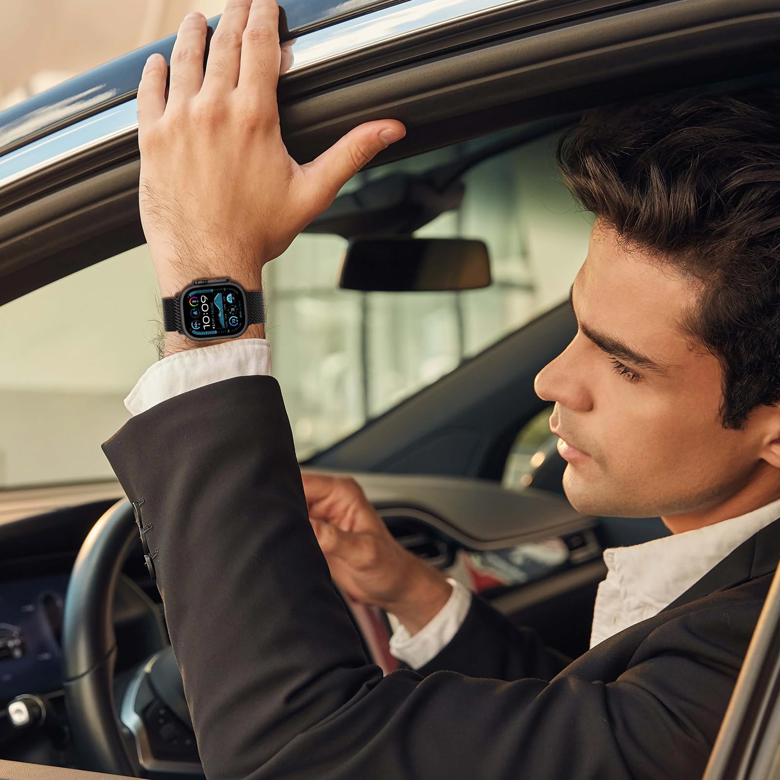 Cinturino Milanese Compatibile con Apple Watch Ultra 2/Ultra 49mm 46mm 44mm 42mm (Serie 3 2 1) Donne Uomini, Fibbia Stile Paracadute, Cinturini in Metallo per iWatch 10 9 SE 8 7 6 5 4