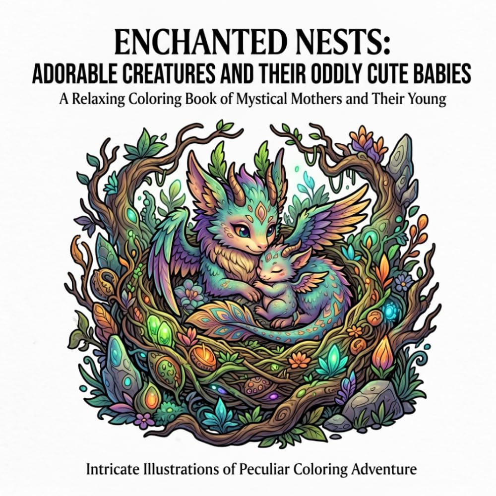 ENCHANTED NESTS: ADORABLE CREATURES AND THEIR ODDLY CUTE BABIES: A Relaxing Coloring Book of Mystical Mothers and Their Young