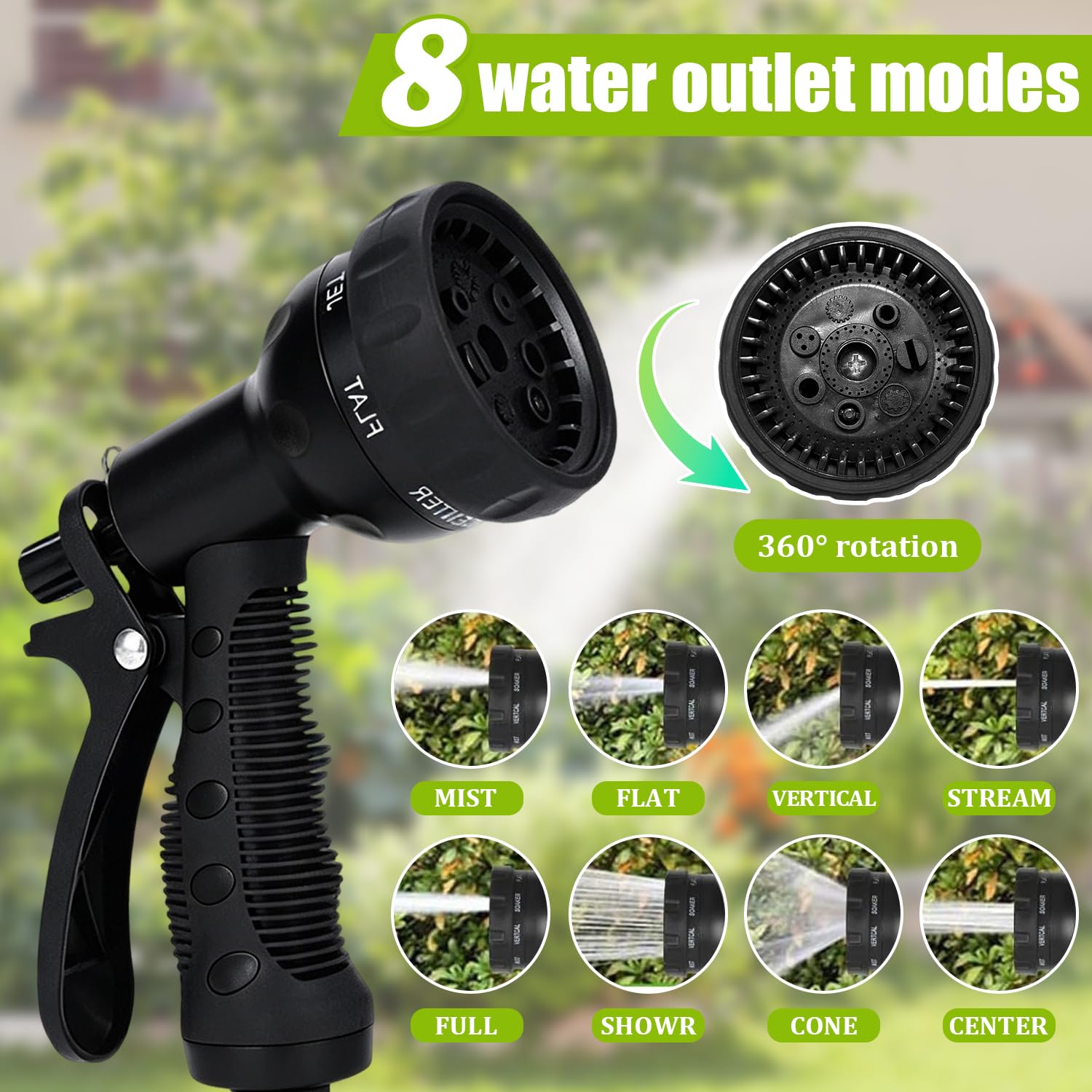 Manguera Extensible 15m, Mangeras Jardineria con Pistola de 8 Funciones, Manguera Jardín, Mangeras Flexible para Jardinería, Man-guera Flexible y Ligera con 3/4" 1/2" Conector, Soporte de Pared, Negro
