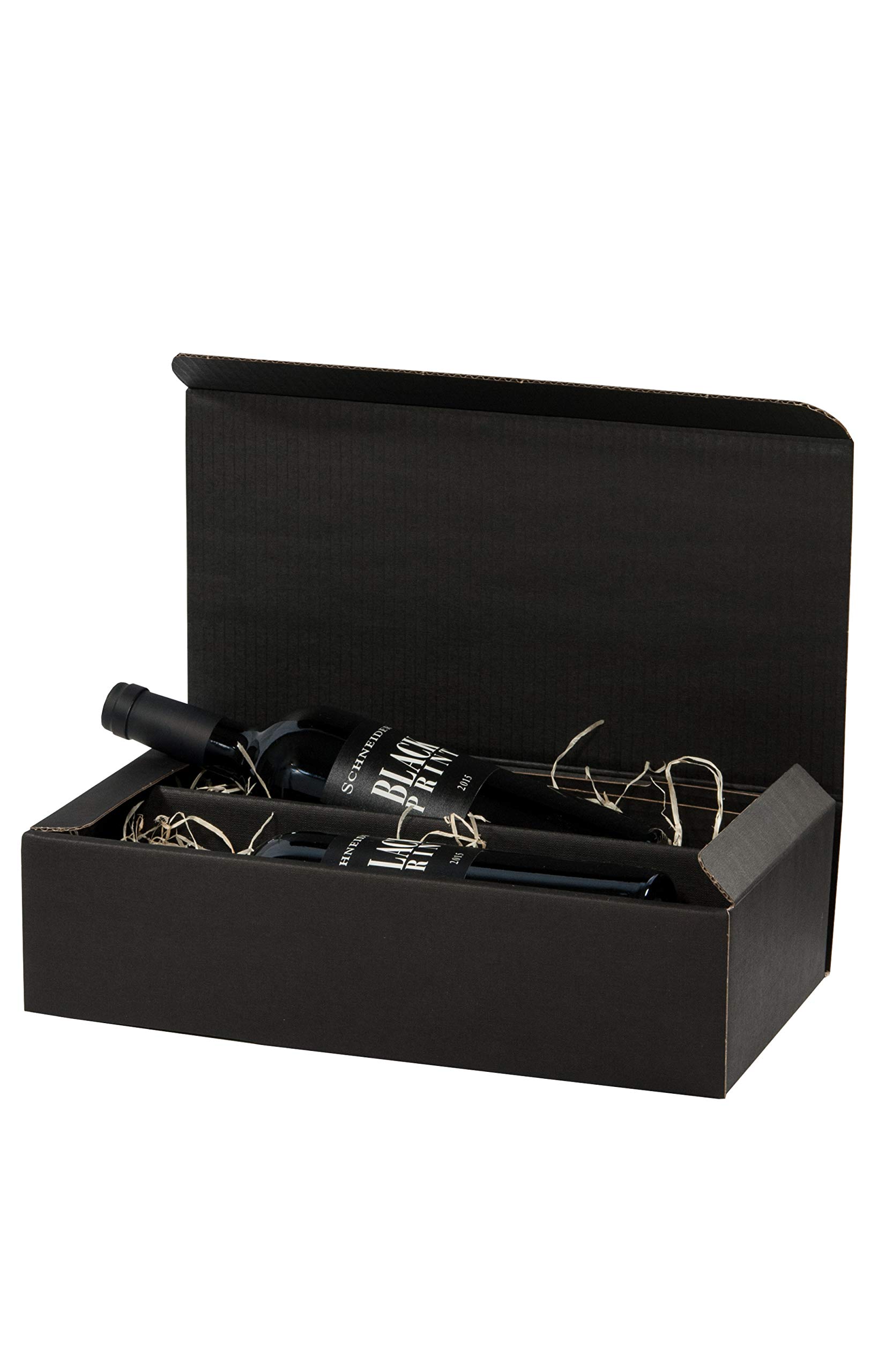 5x Versand-Set/ 2er Flaschen Geschenkkarton Schwarz Leinenoptik + Versandkarton