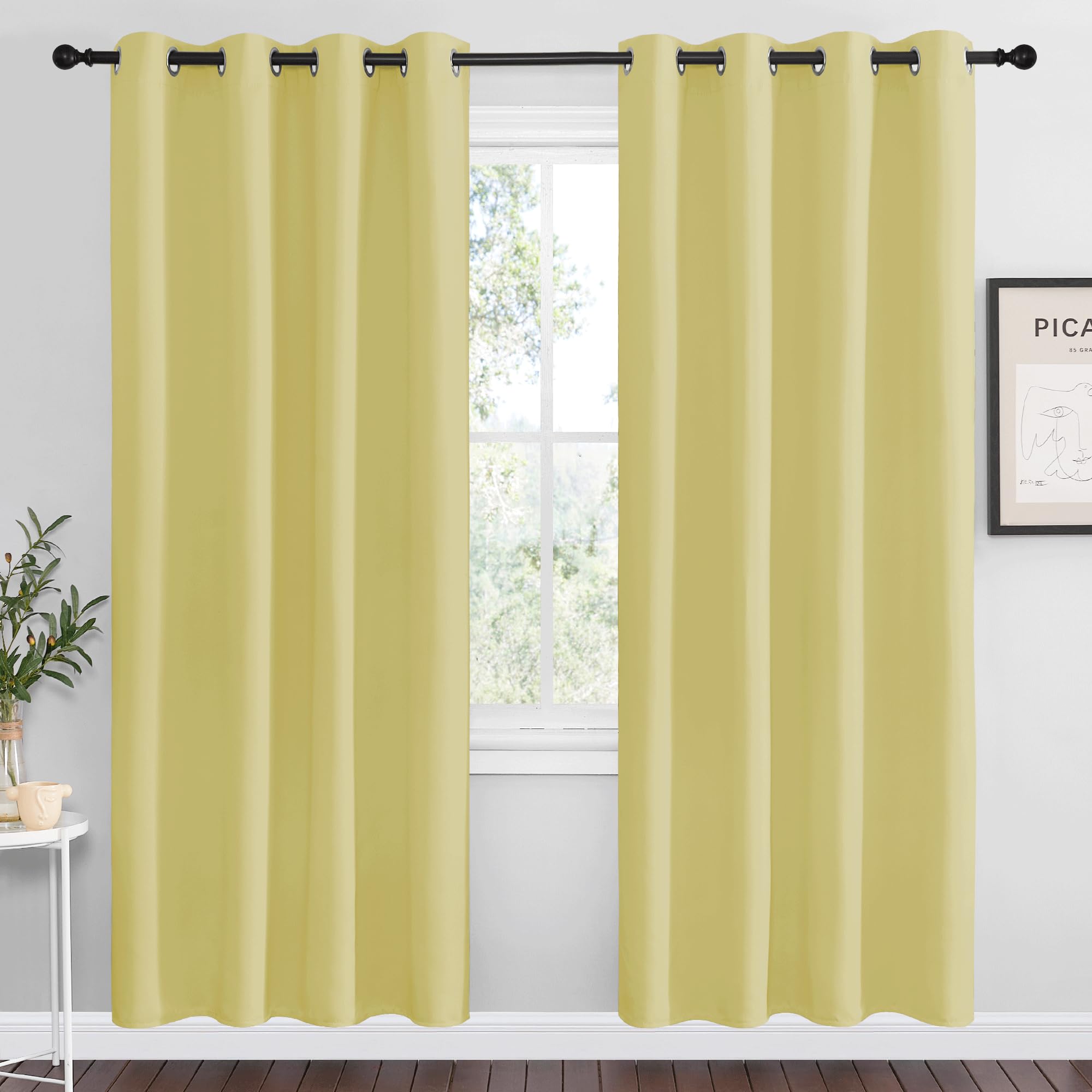 NICETOWN Paler Yellow Blackout Curtains 78" Long for Office, 55" Wide, 2 Pieces, Dining Room, Guest Room, Sound Reducing Heat and Cold Block Curtain Panels for Modern Room Decorative