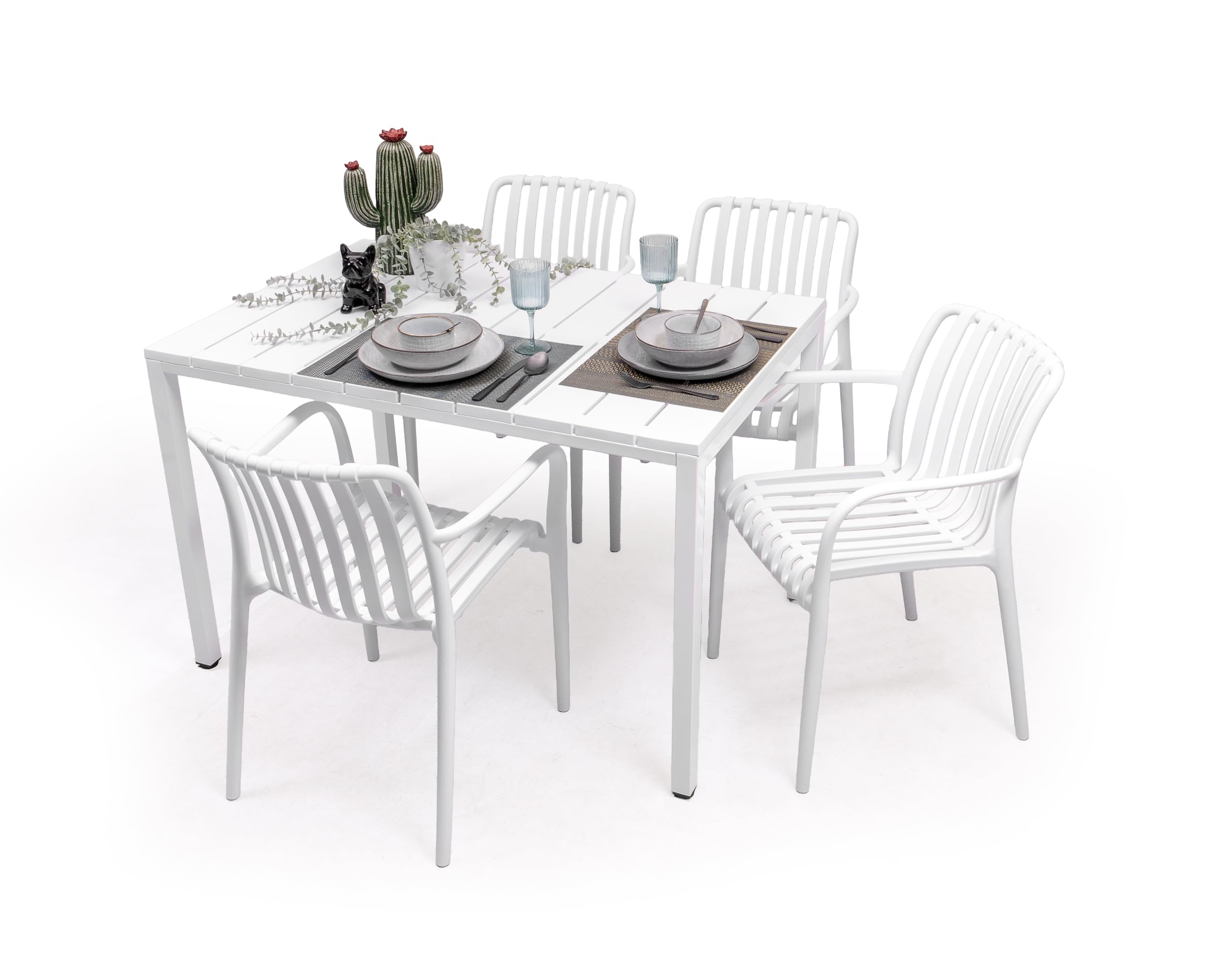 Homely – Mesa de Comedor Rectangular para jardín Ambar | 120x80 cm. 75 cm Alto | Polipropileno Material idoneo para Exterior | Color Blanco