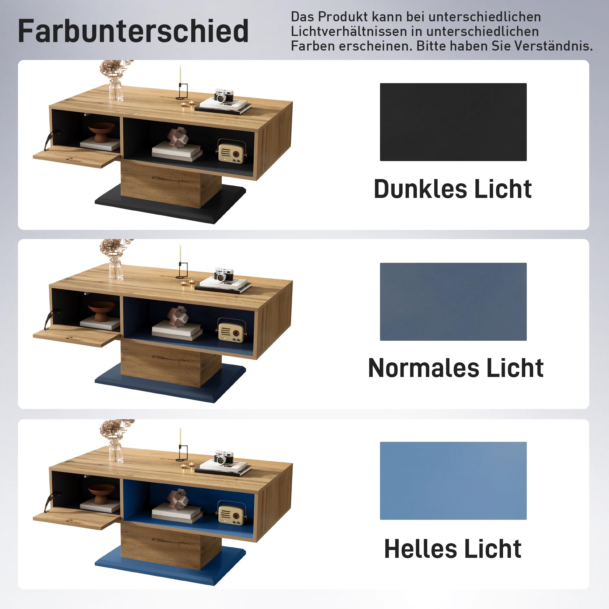 Merax Couchtisch mit doppelseitigem Stauraum 100x50x46,5 cm, Wohnzimmertisch mit großem Ablagefach, Innenfach & Holzoptik, Sofatisch minimalistisch