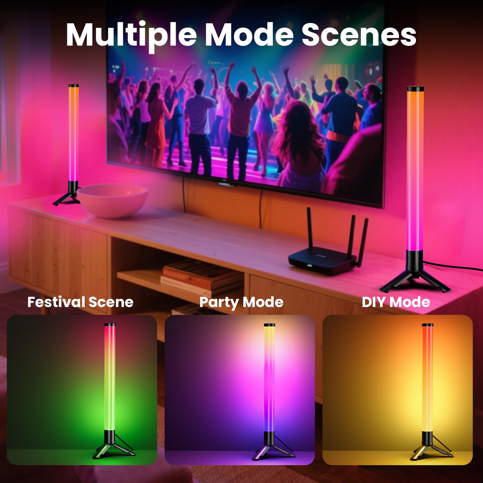 TJOY Barras de luz inteligentes de 360°, retroiluminación de TV con sincronización de música, barra de luz RGB alimentada por USB, luces LED de juego en el escritorio, iluminación ambiental para PC