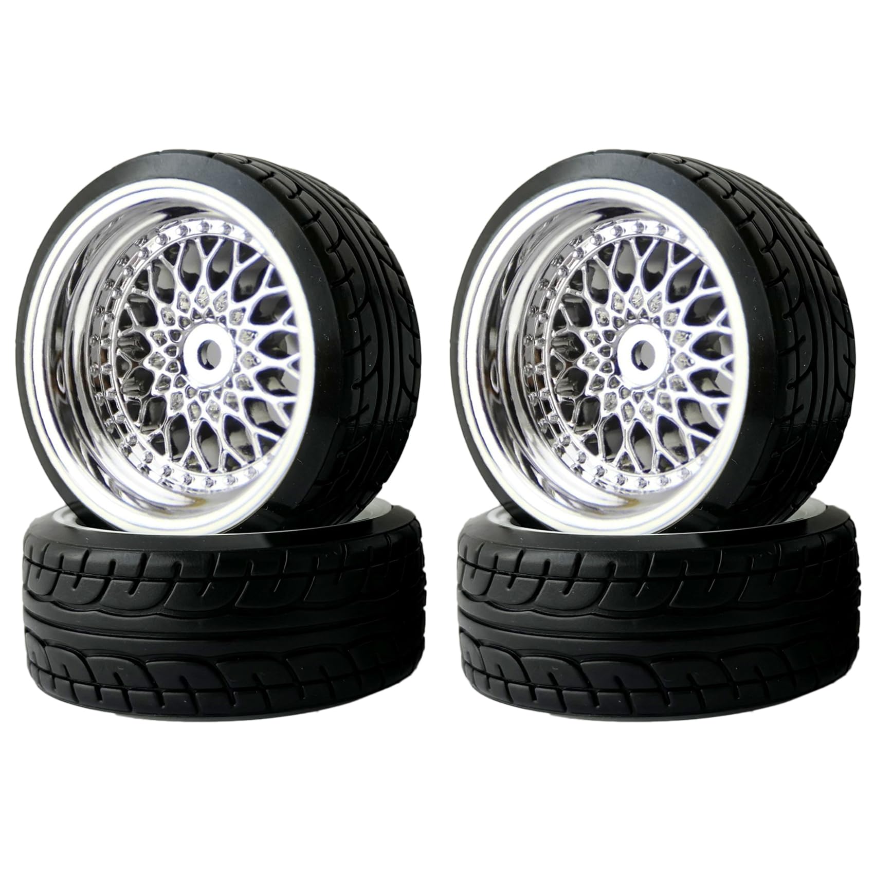 KINGCOO RC Drift - Lot de 4 pneus de voiture - 62 mm - En plastique dur - Pour voiture de course à pied plat - Pièces de rechange pour Tamiya HSP HPI Kyosho - Argenté, offset 9 mm
