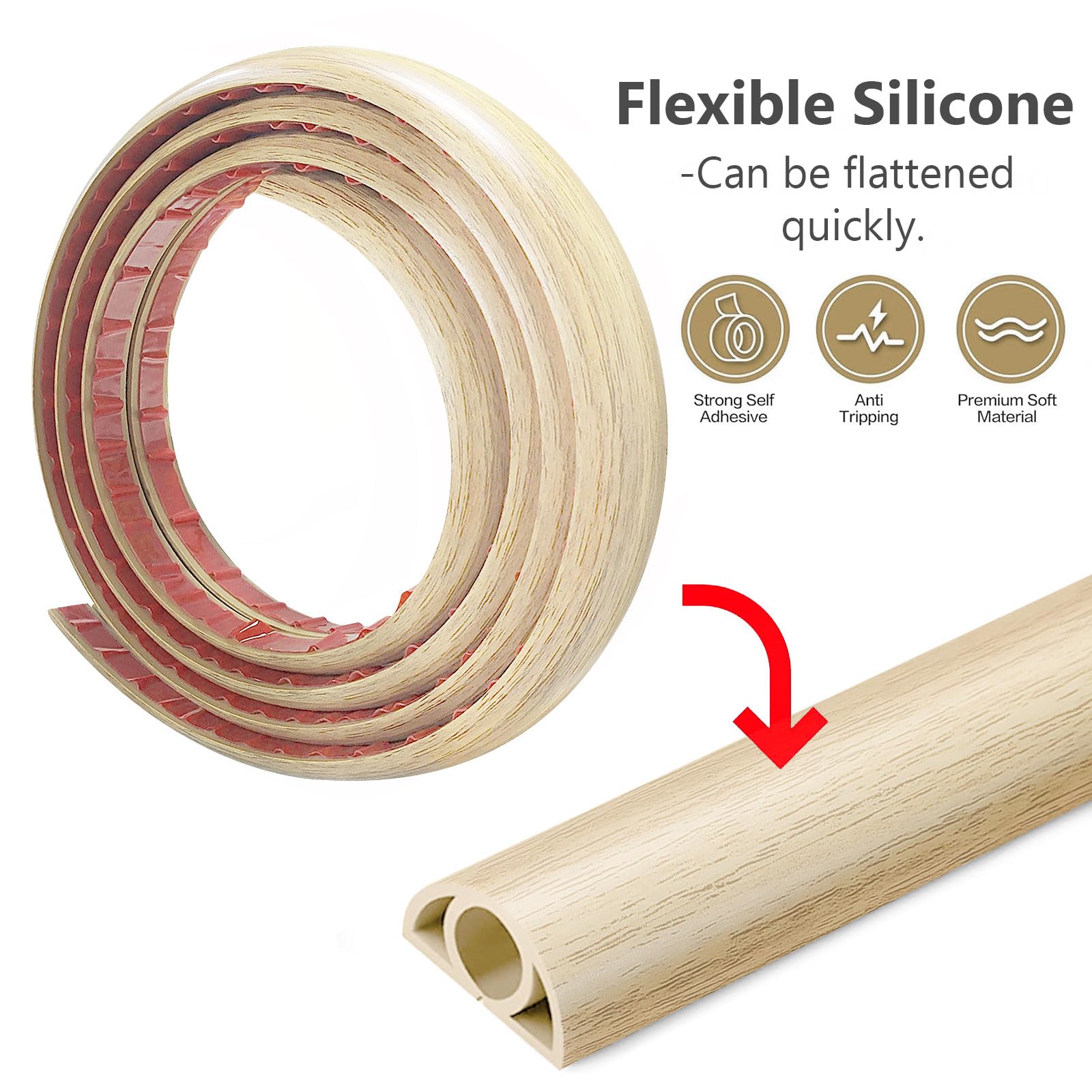 Canalina per cavi flessibile piccola, ponte per cavi a pavimento, 1m x 2cm, copertura per cavi a pavimento, protezione per cavi piatta per uffici, appartamenti, magazzini, hotel (Rovere bianco)