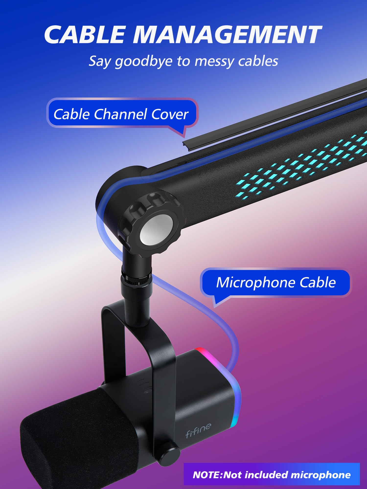 Ramię mikrofonu RGB, stojak mikrofonowy, ramię biurkowe, kompatybilne z mikrofonem HyperX, mikrofonem Shure MV7 i SM7B, niebieskim mikrofonem Yeti, mikrofonem FIFINE AM8 i mikrofonem Razer,