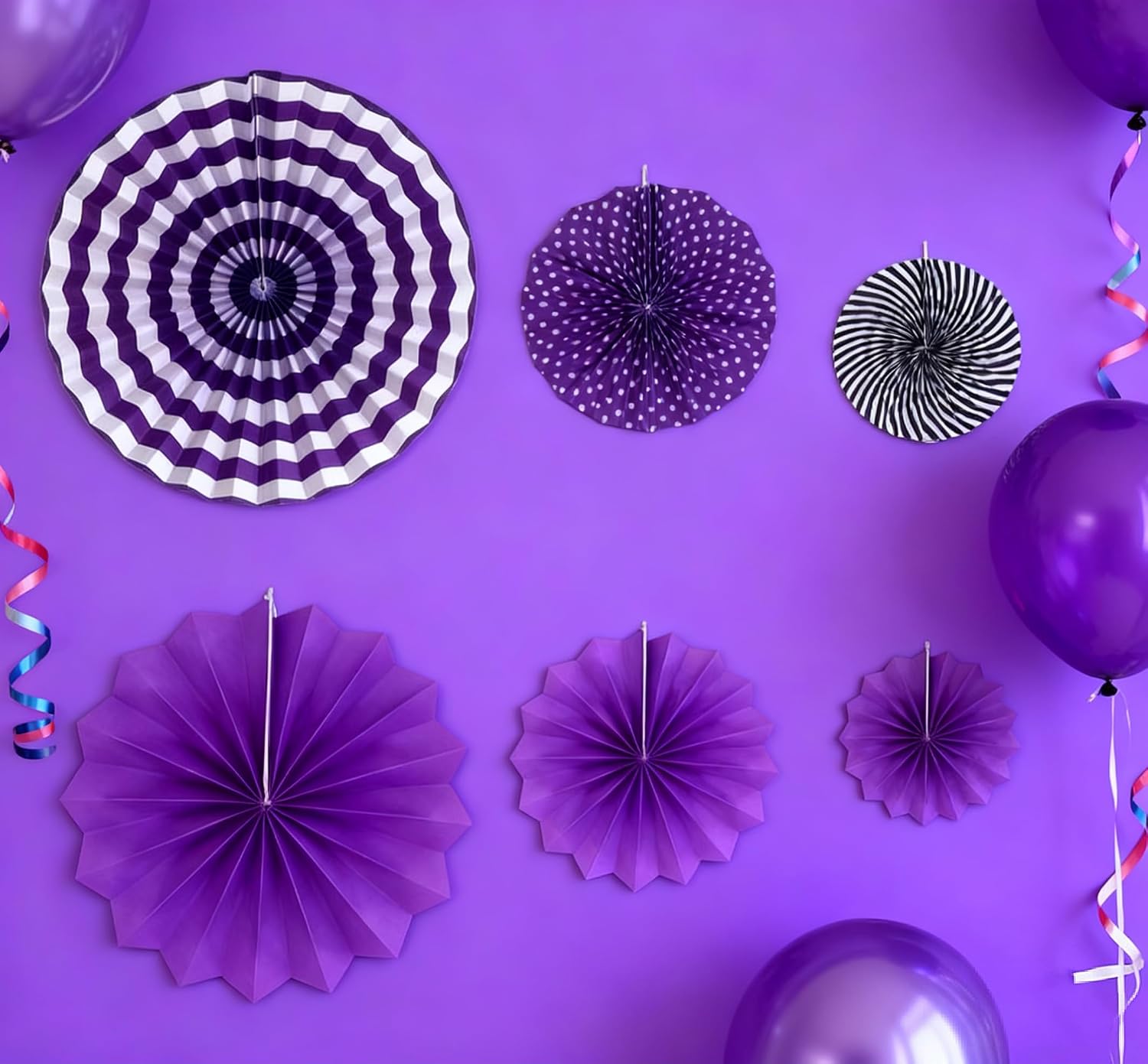 24 Pcs Colorful Hanging Paper Fans Set, Hanging Honeycomb Paper Fans Collection for Birthday, Wedding, Baby Shower Party Decorations (Purple)