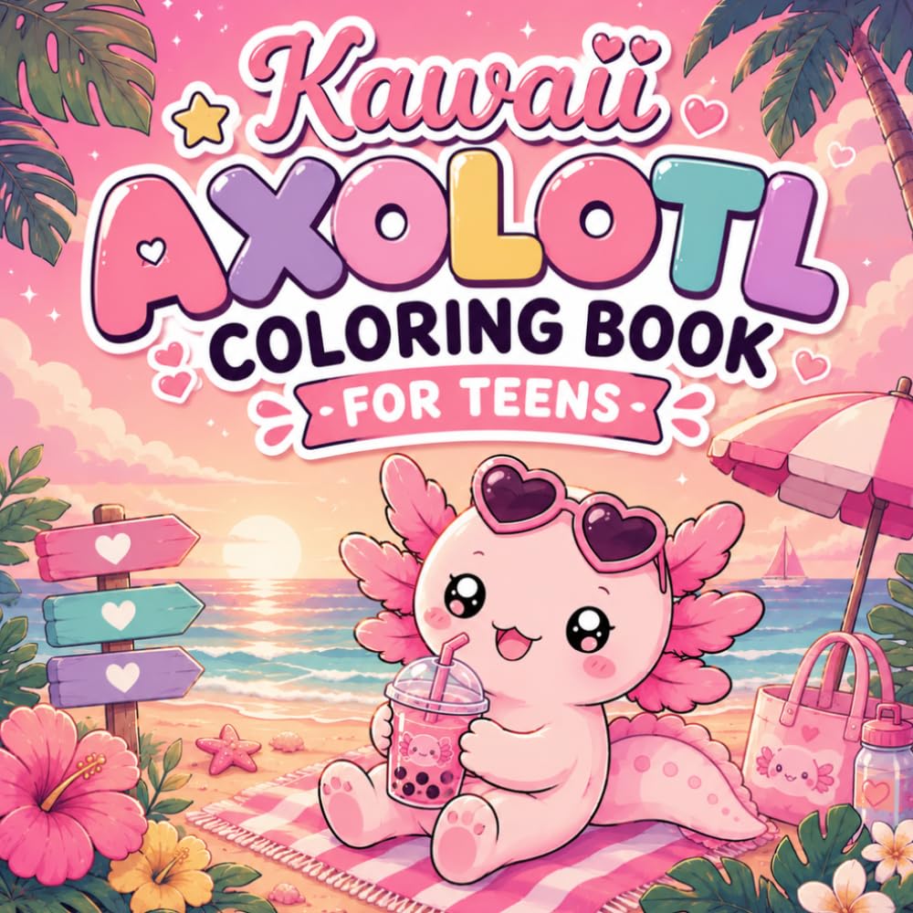 Kawaii Axolotl Coloring Book for Teens