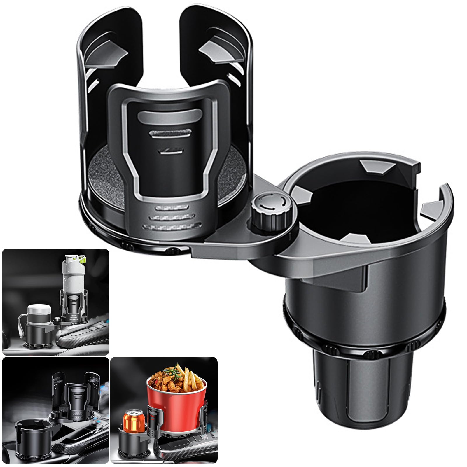 Porte-gobelets 2 en 1 pour voiture multifonction rotatif 360° pour la plupart des porte-gobelets et organisateur d'intérieur voiture