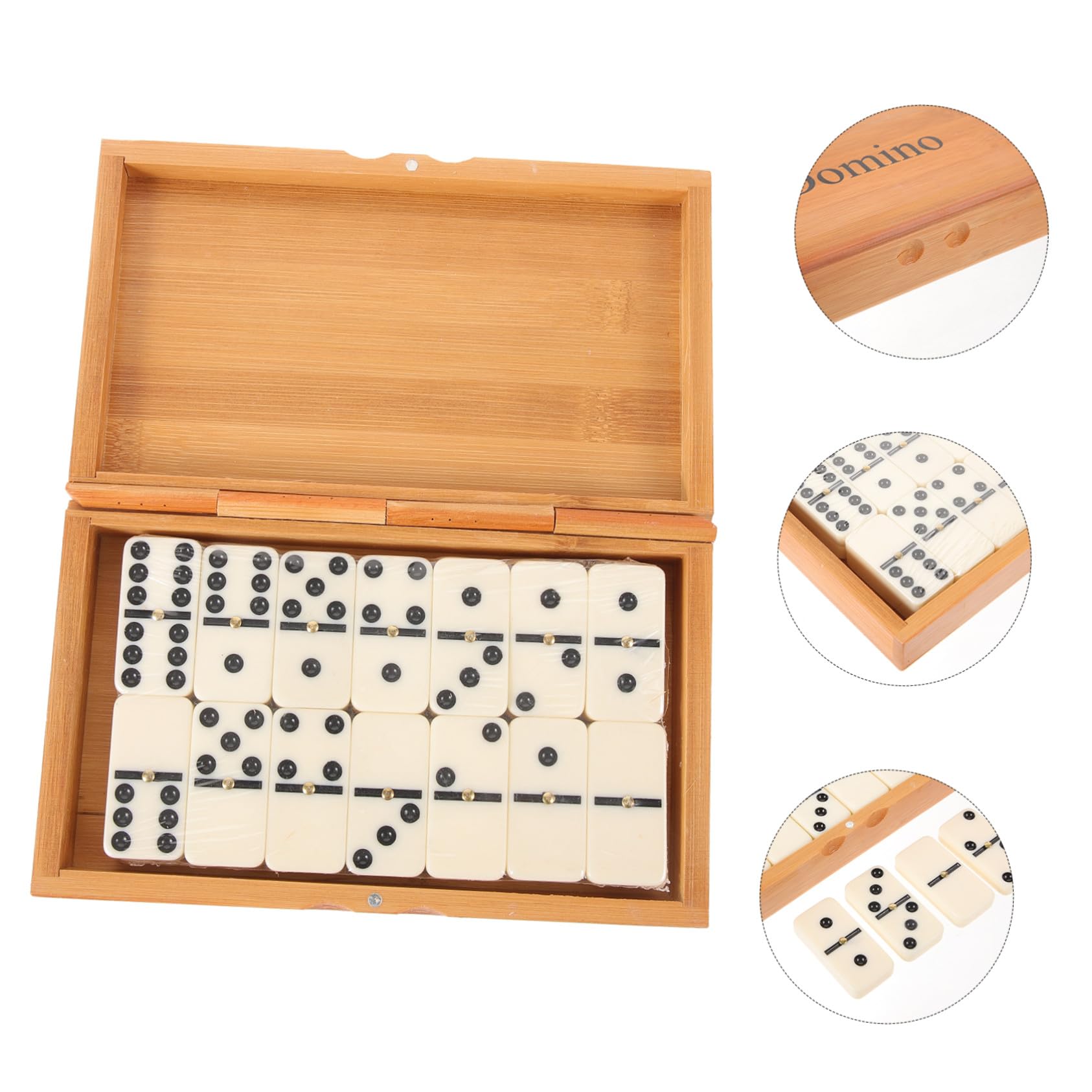 ERINGOGO Domino Bois Rétro avec Boîte Bambou Jeu Éducatif pour Coordination Main-œil pour Famille et Amateurs de Dominos Set de Construction Intérieur et Extérieur