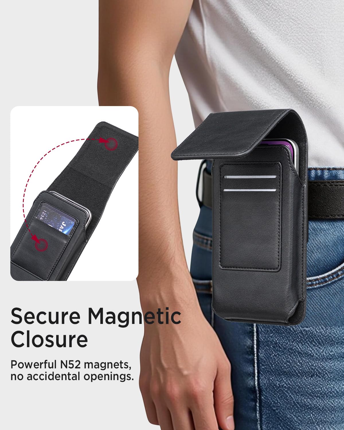 Miimall Étui de Ceinture en Cuir PU pour iPhone 17/16/15/14 Pro Max, Samsung Galaxy S26/S25/S24/S23 Ultra/Plus, [2 Emplacements pour Cartes][Fermeture Magnétique], Femme et Homme, Noir
