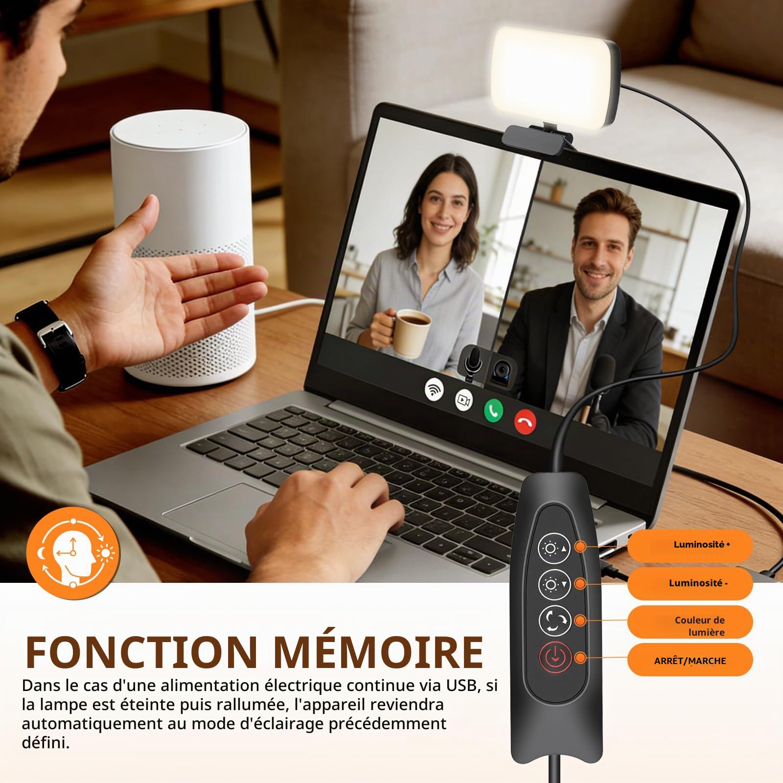120 LED Lumière Vidéo Conference, 3 Modes d'éclairage ajustés, Clip Éclairage de Vidéoconférence 3000K-6500K, pour PC/Ordinateur Portable/Enregistrement Vidéo/TikTok/Réunions Zoom