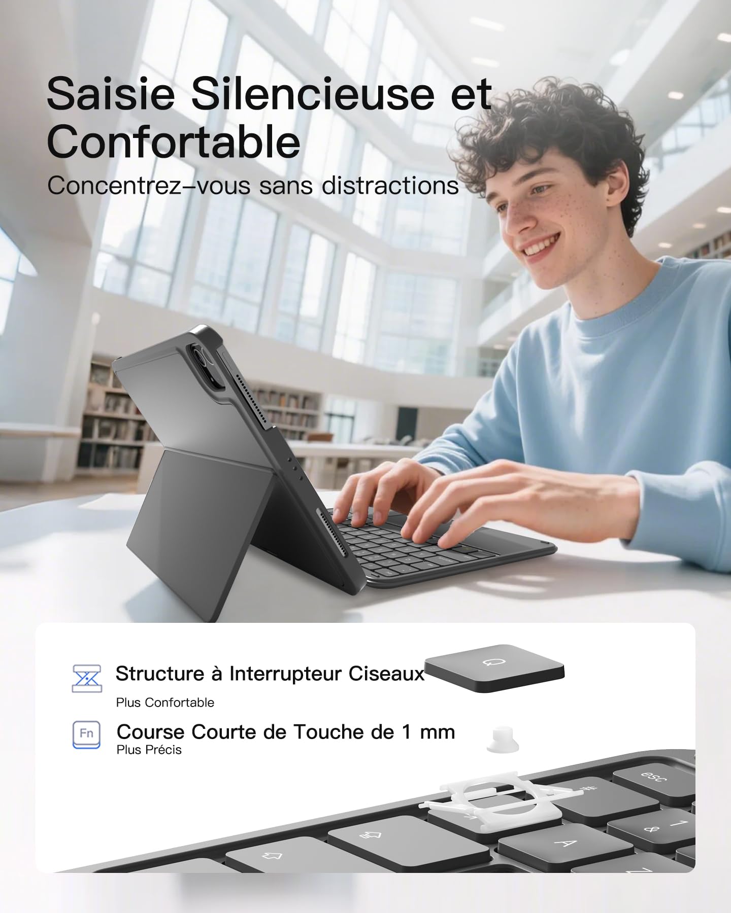 Inateck Coque Clavier iPad Ultra-léger & Aimanté Détachable, Pavé Tactile - A16 11" 2025, 10e 10.9" 2022, 2026 Air 11 M4/M3/M2, Pro 11 4e-1re - AZERTY Gris Ace Touch