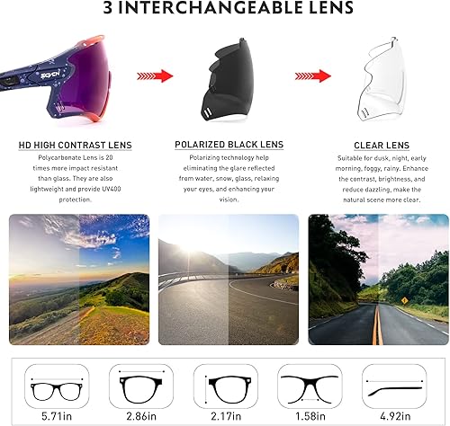 Miniatura 3 de Gafas de sol deportivas para hombres y mujeres, polarizadas UV400 Mountain Bike MTB bicicleta de cristal con 3 lentes