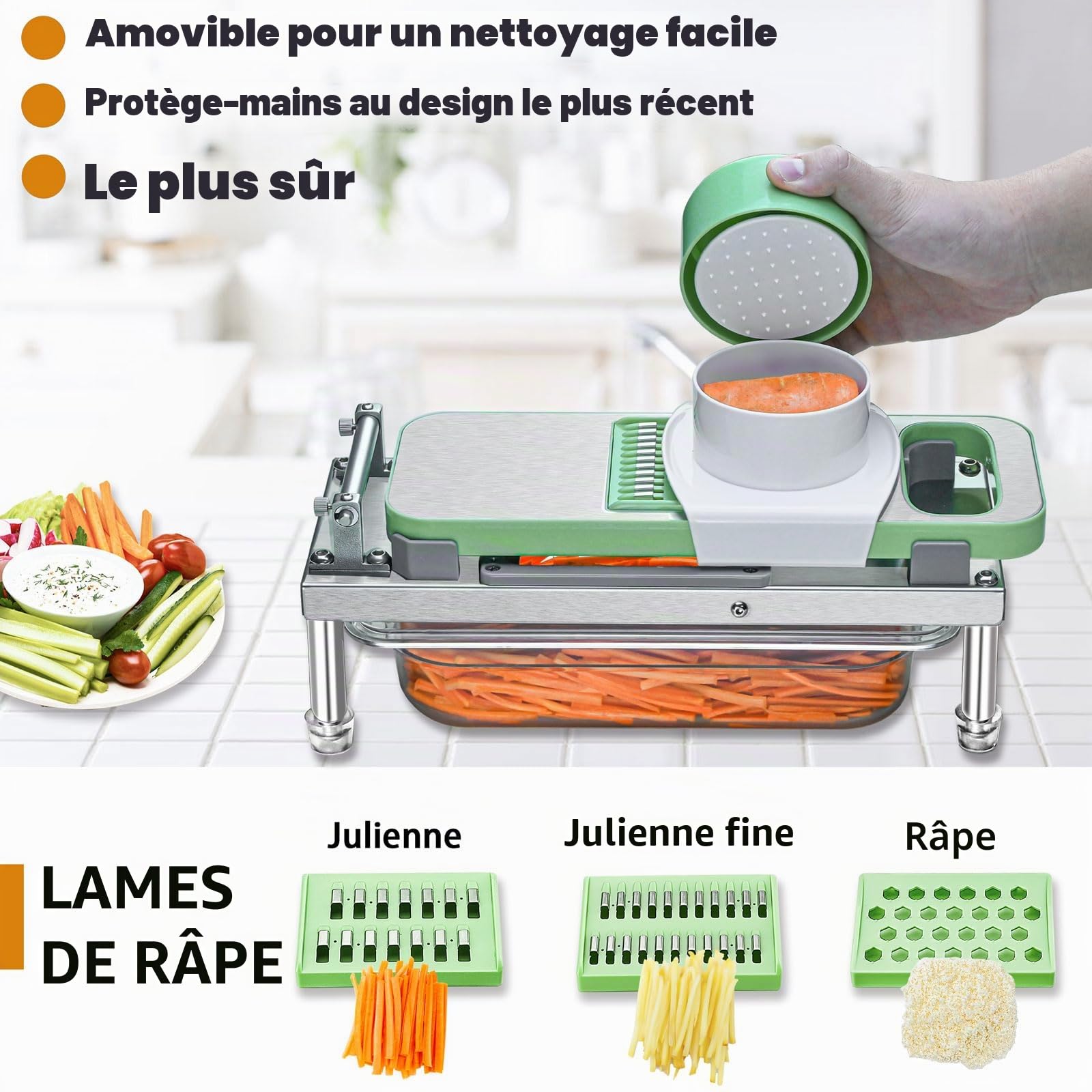 Hachoir à légumes, hachoir à légumes avec 10 lames, coupe-oignons avec récipient, coupe-légumes professionnel tout-en-un (10 lames)