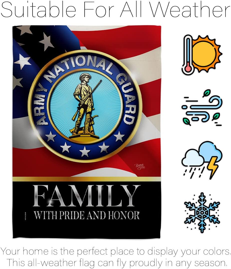 US Army National Guard Family Honor Garden Flag - Set with Stand Armed Forces ANG United State American Military Veteran Retire Official - House Banner Small Yard Gift Double-Sided 13 X 18.5