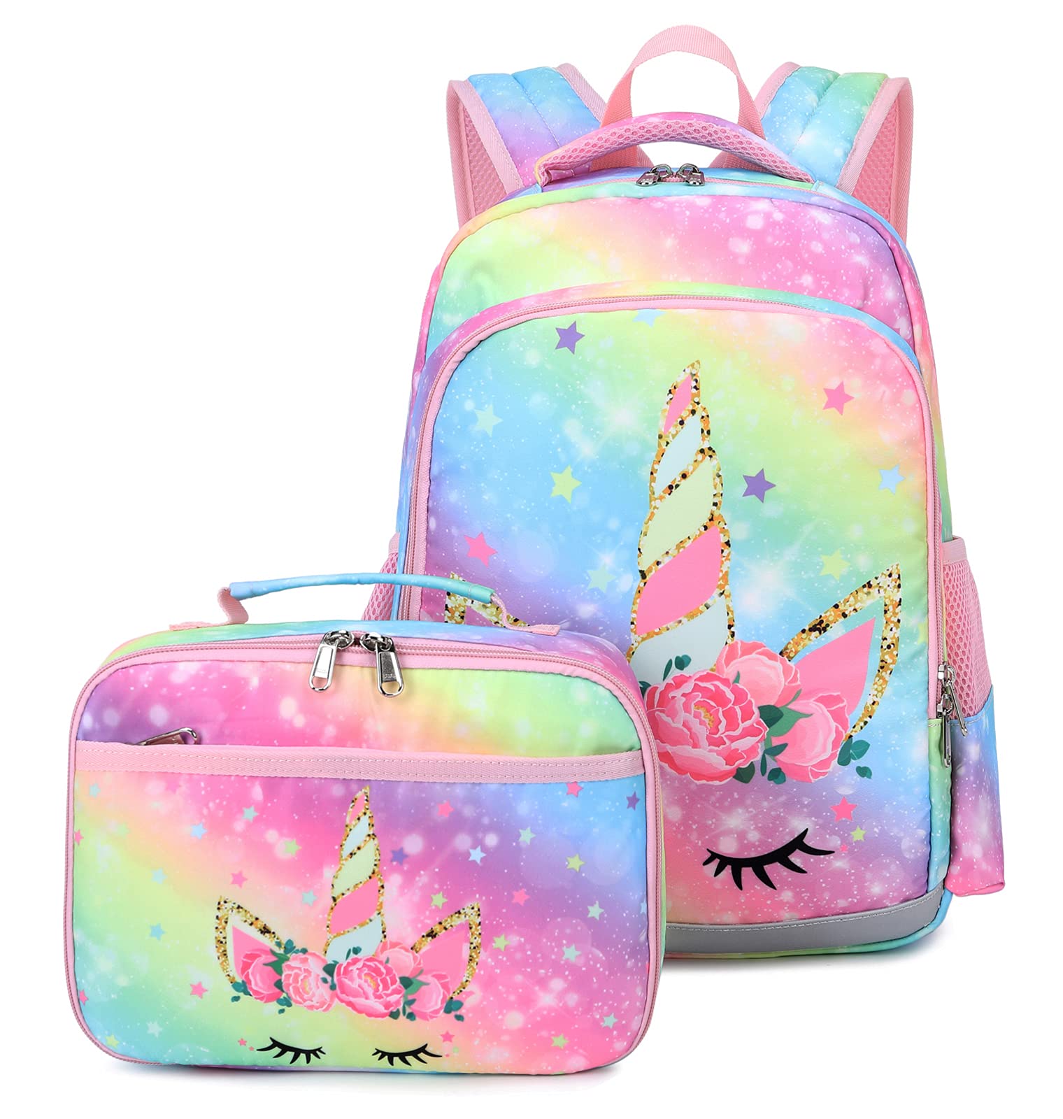 JIANYA Backpack for Girls, Preschool Kindergarten Kids School Bag Girls Backpack with Lunch Box & Chest Strap, 15" Tall