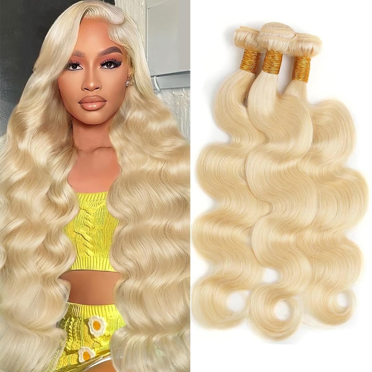 613 Bundles Blonde Human Hair Body Wave Bundles 18 20 22 Inch 100% Unprocessed 12A Grade Brazilian Virgin Hair Extensions for Women Double Weft Quick