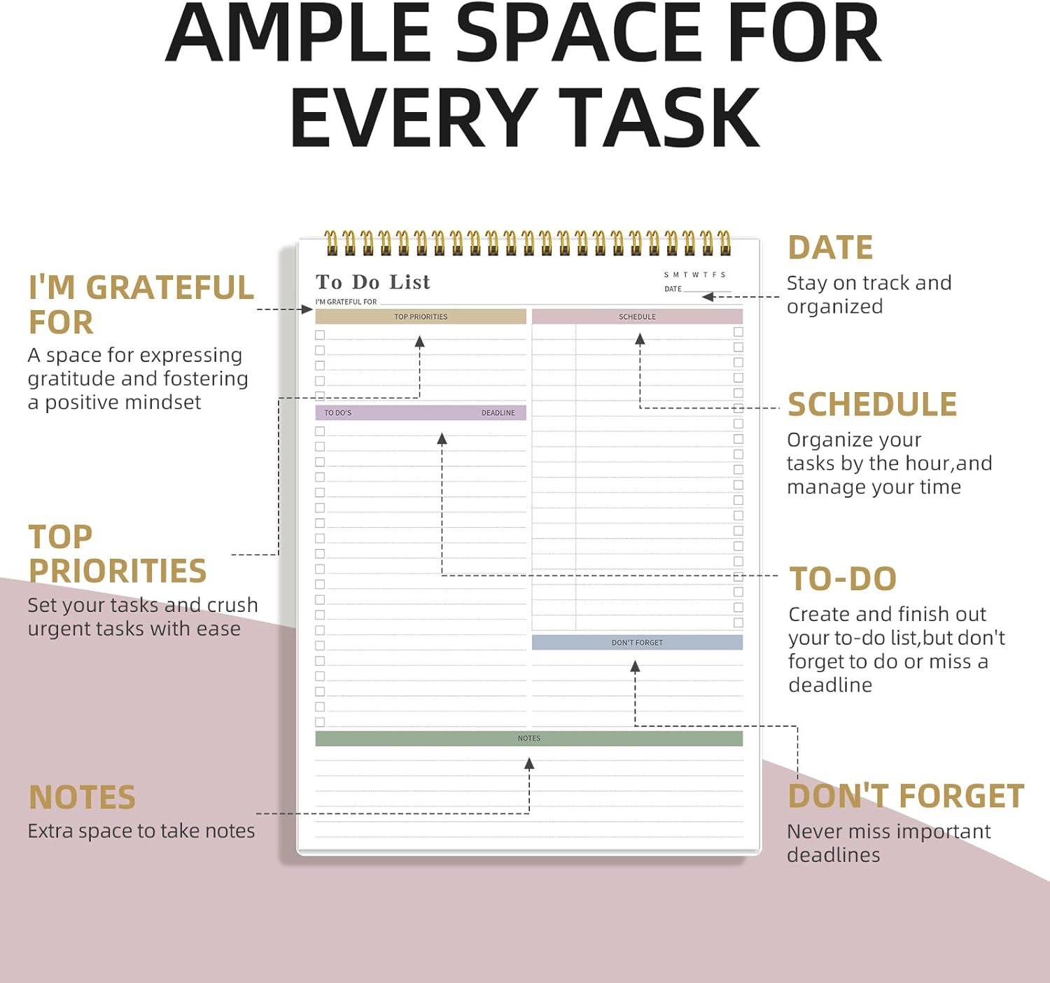 To Do List Notepad Undated, Daily To Do List Notebook (8.5"x 11") Spiral Daily Task Hourly Schedule Planning Pad with Checklist Suitable for Office, Home and School 104 Pages Deepcolor A4-To Do List Notepad image 2 of 6 B0D9Q4MP6D