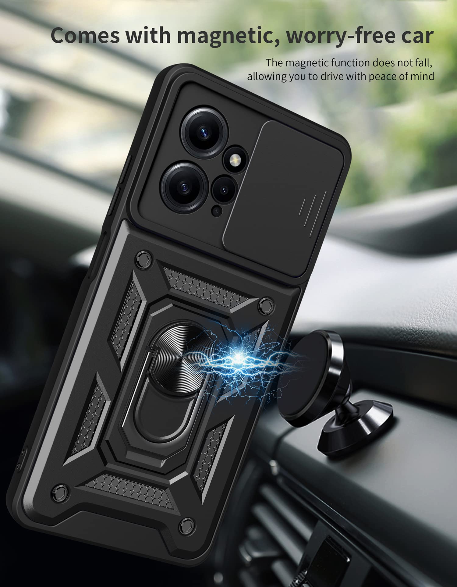 TEYYOS Cover Corazzata Per Xiaomi 12T Pro 5G, Custodia Antiurto Con Coperchio Scorrevole Per Fotocamera E Staffa Metallica - Argento