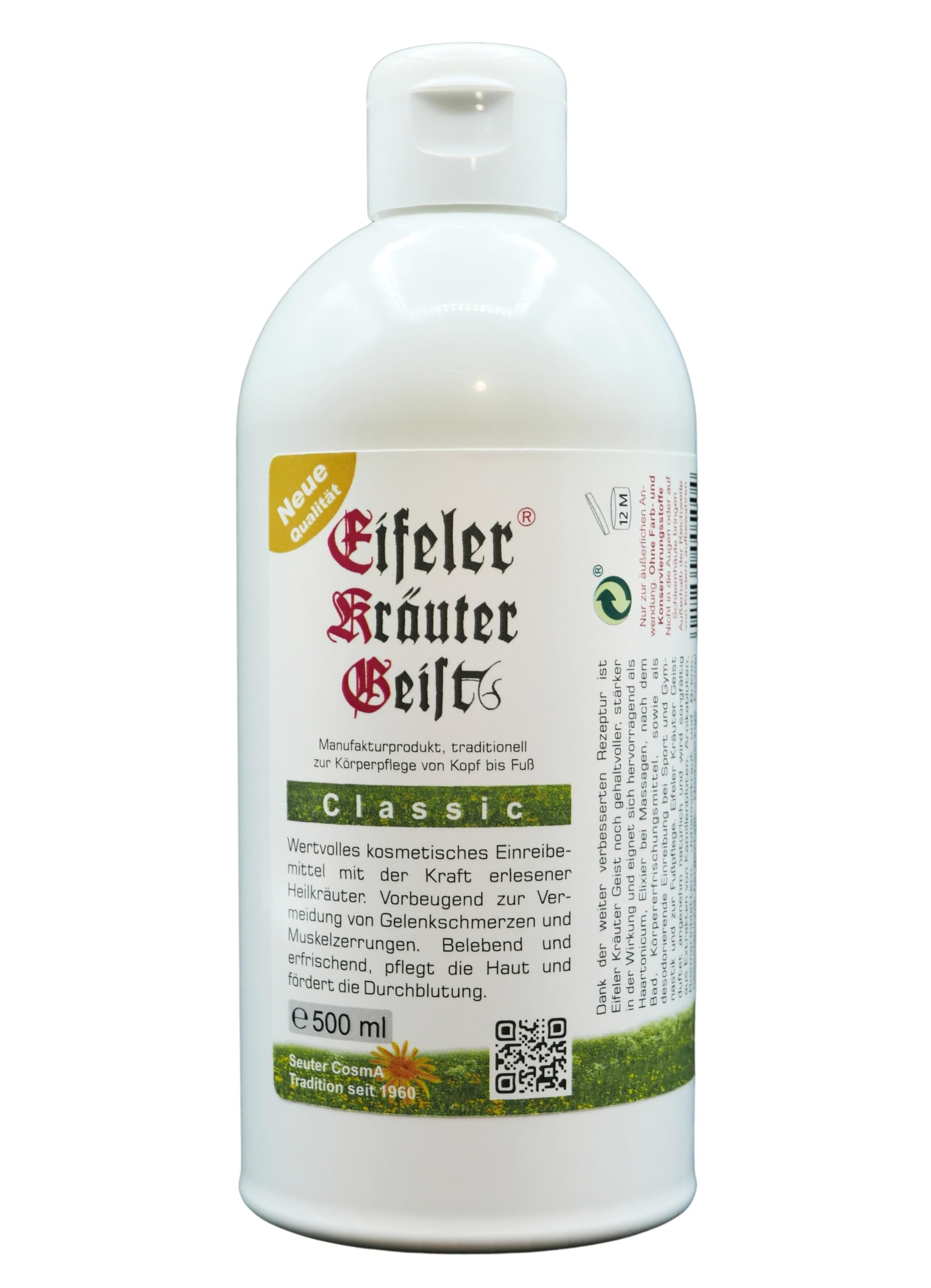 500ml Vorratsflasche - Einreibemittel aus natürlichen Bestandteilen, ein echtes Traditionsprodukt aus der Hohen Eifel - bereits seit 1960