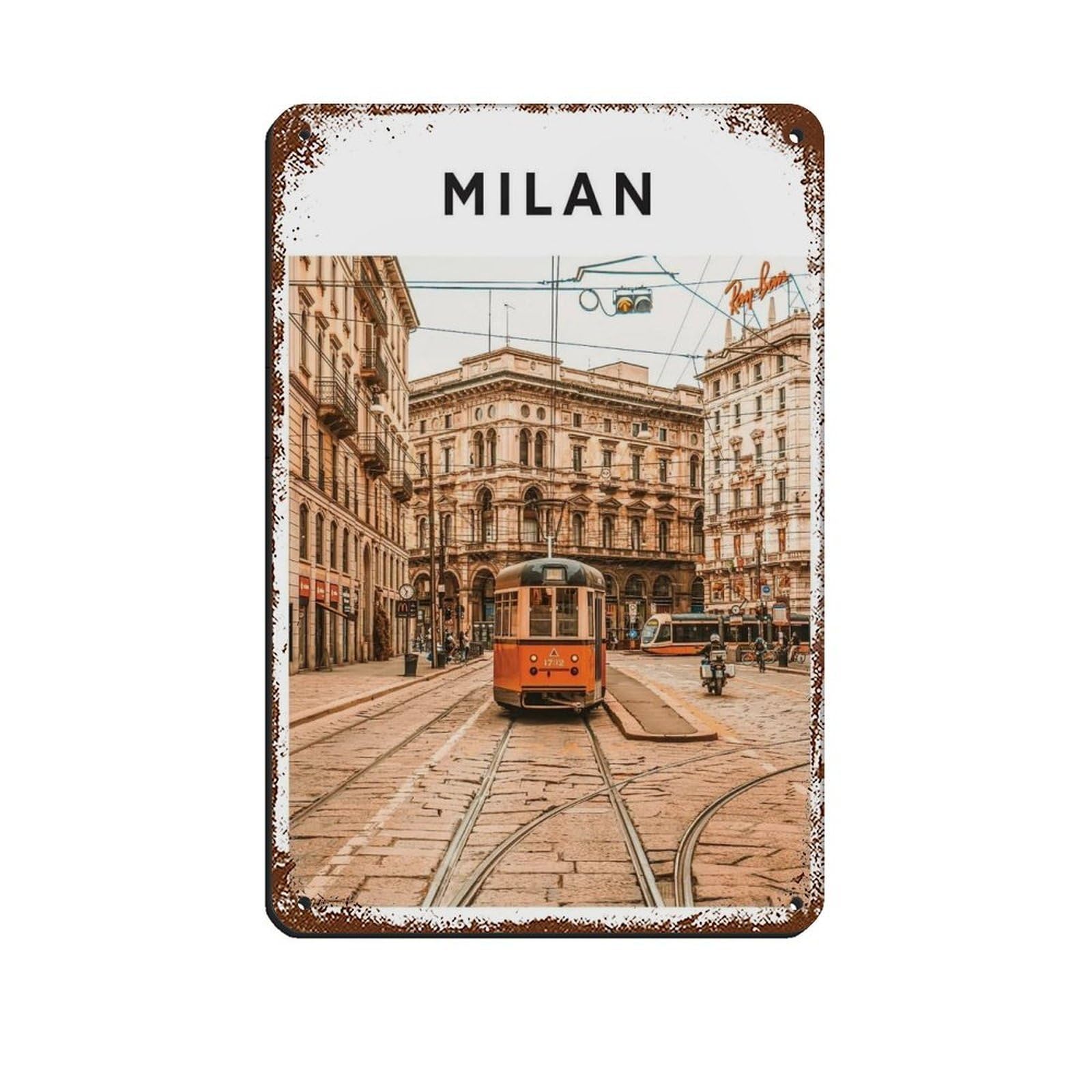 Milan Travel, Italy Poster Tin Sign Vintage Metal Pub Club Cafe Bar Home Wall Art Decoration Poster Retro 8x12inch(20x30cm)