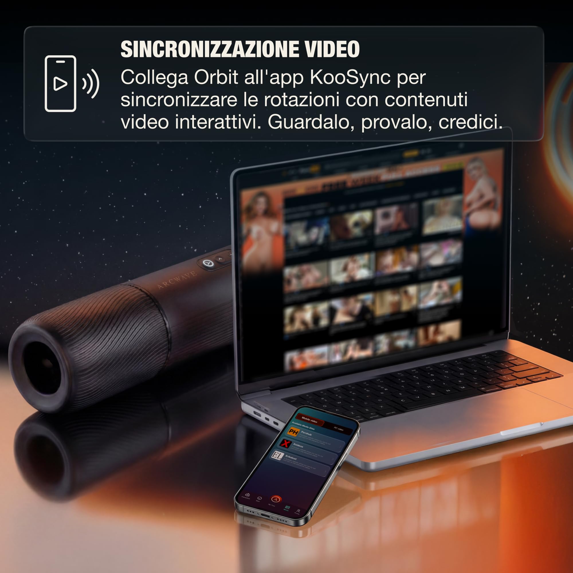 Arcwave Orbit Masturbatore Rotante per Uomo | Rotazione a 360 Gradi | Pocket Pussy Maschile | Stroker per Pene con Controllo tramite App | Sleeve Morbida in Silicone | Sex Toy Ricaricabile | Custodia