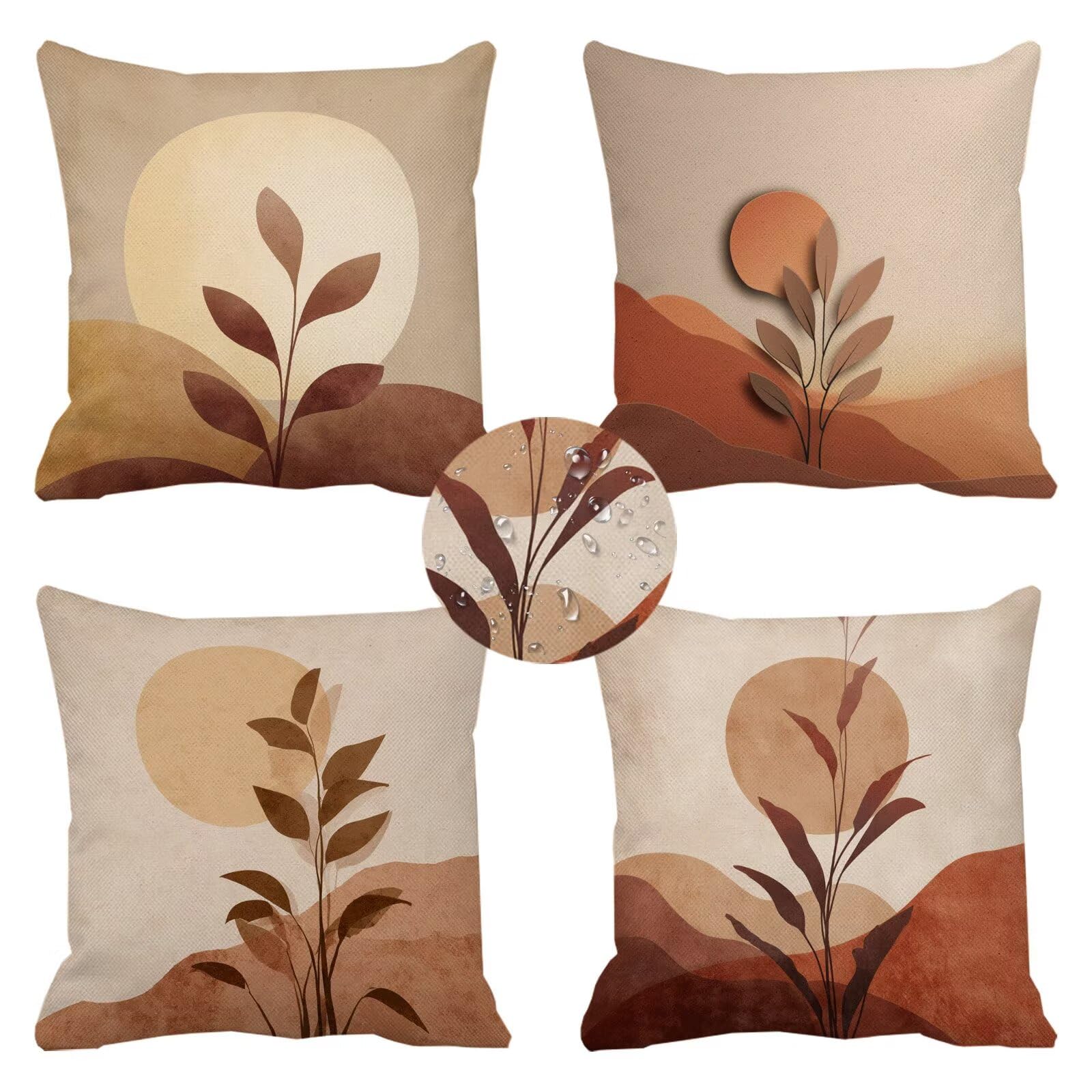 Coussin exterieur impermeable 50x50 en lin brun lot de 4 taies pour deco de jardin