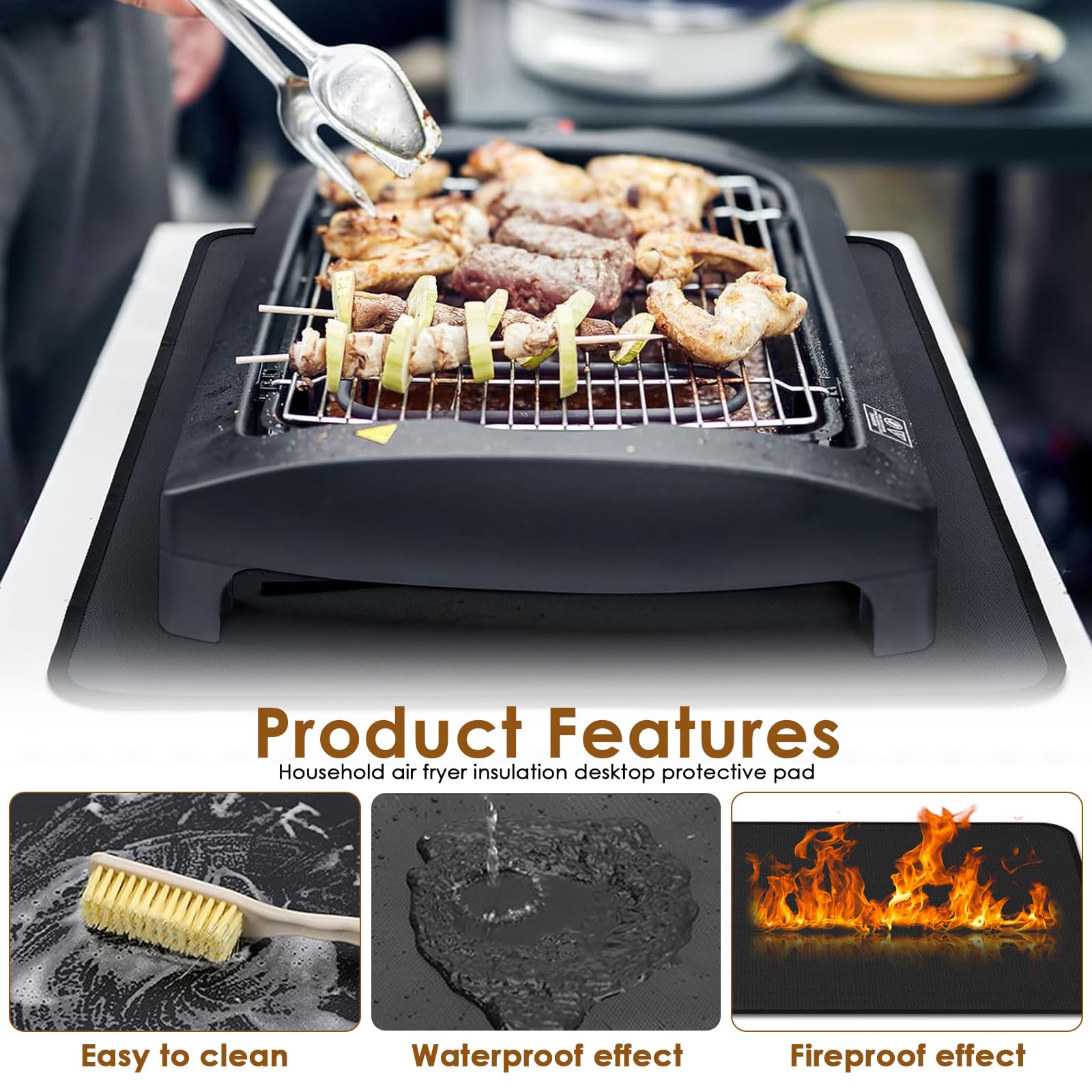 Tappetino Ignifugo Per Barbecue – 2 Pezzi Nero 40x60 Cm, Resistente Al Calore Fino A 230°C, Antiaderente E Tagliabile